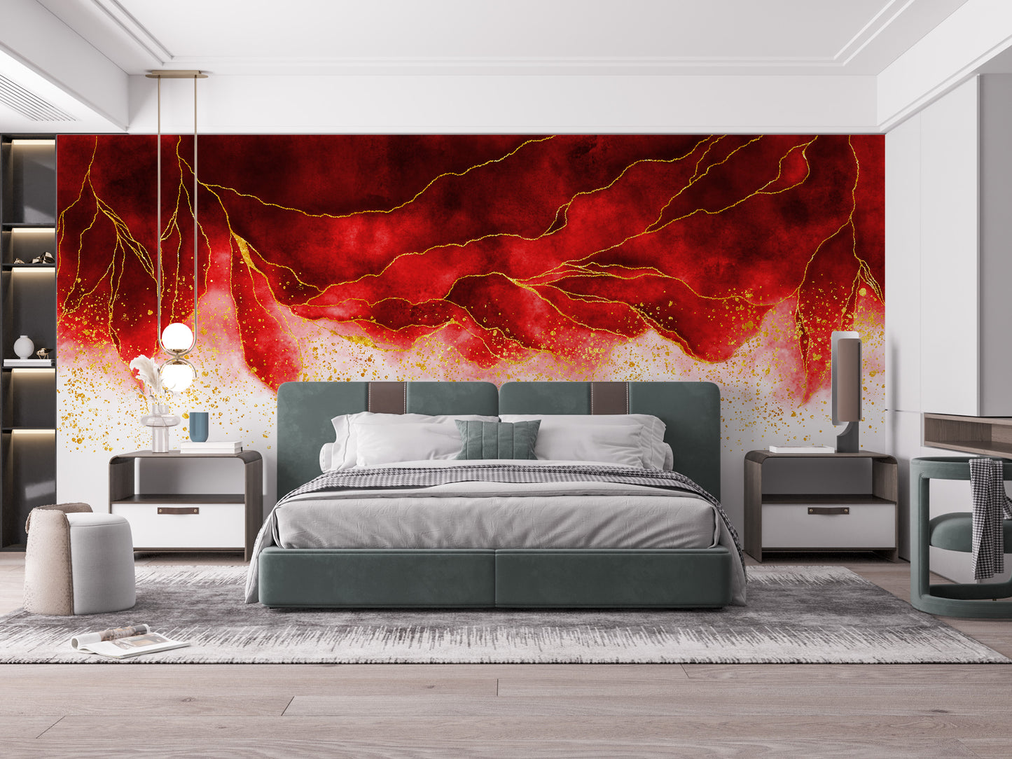 Watercolor Hanging Red Spilled & Brushed Wallpaper Mural