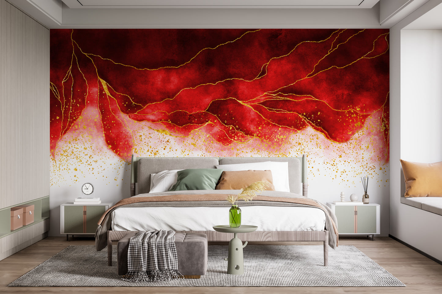 Watercolor Hanging Red Spilled & Brushed Wallpaper Mural