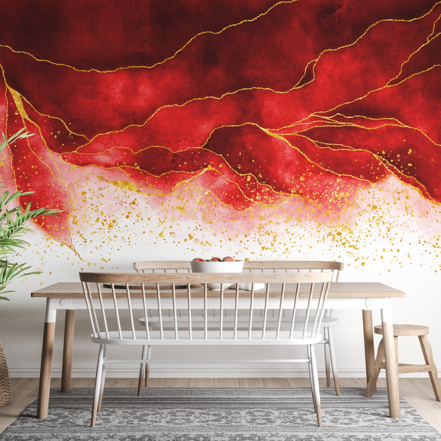 Watercolor Hanging Red Spilled & Brushed Wallpaper Mural