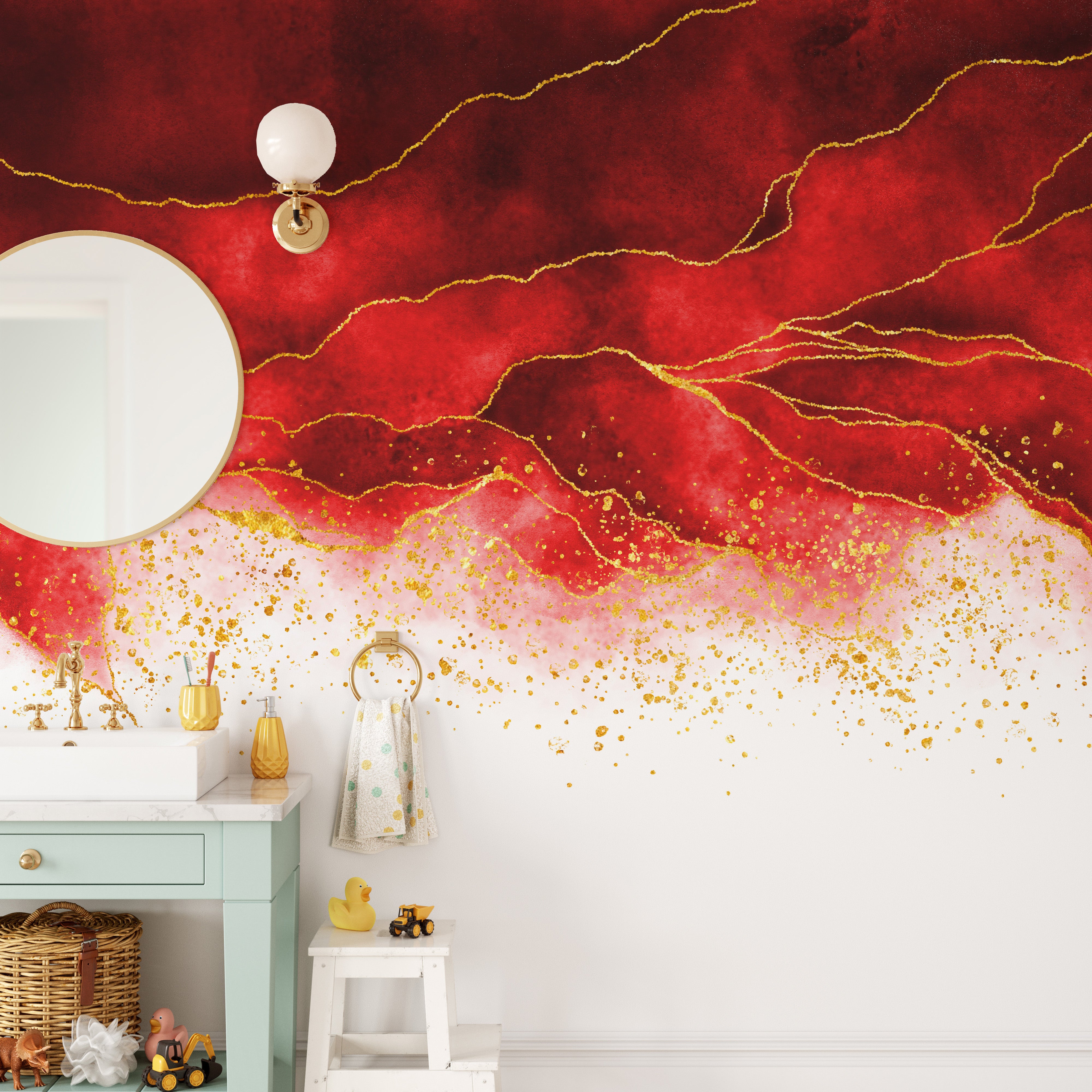 Watercolor red wallpaper for interiors
