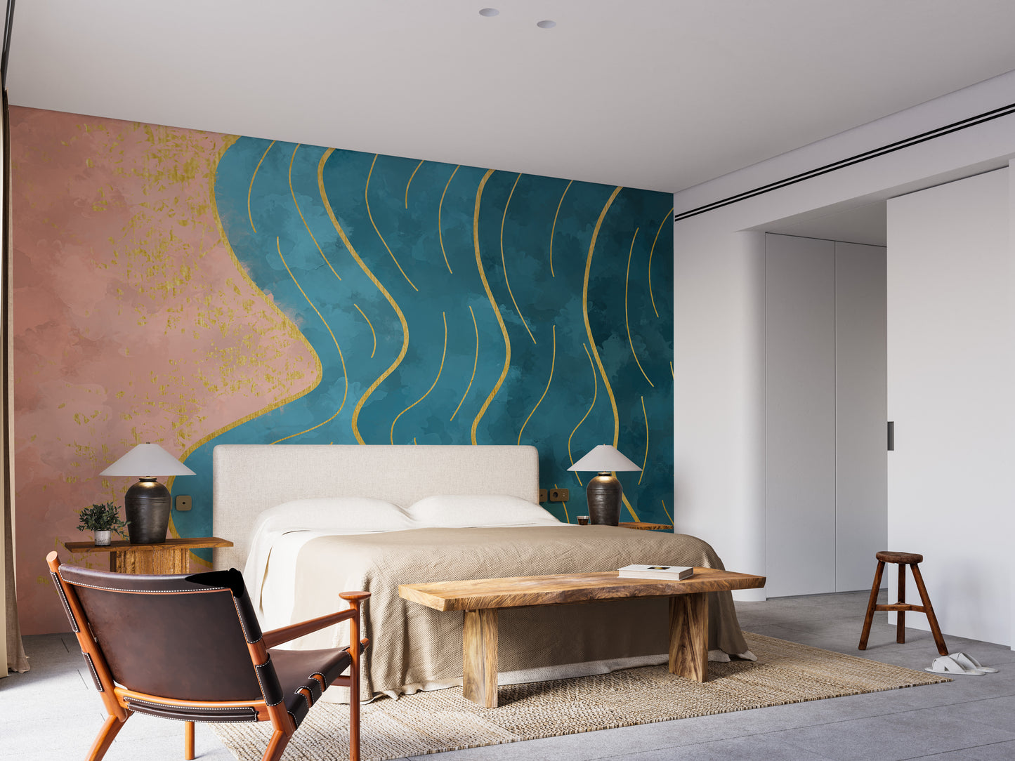 Abstract Wave with Gold Line Wallpaper