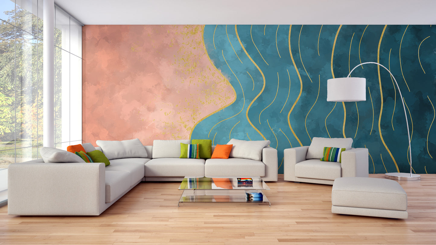 Abstract Wave with Gold Line Wallpaper