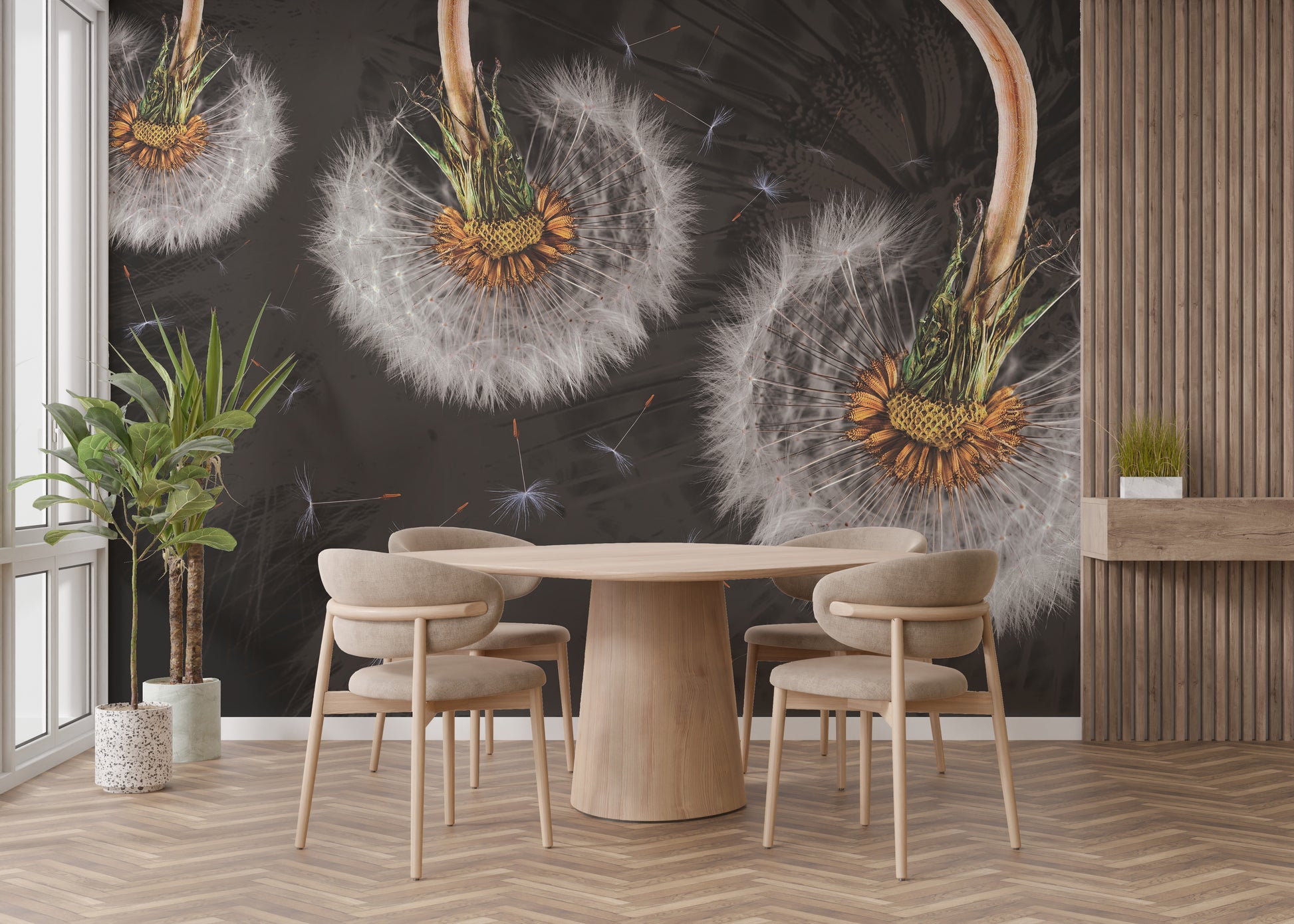 Hanging Dandelion Flower Mural Wallpaper