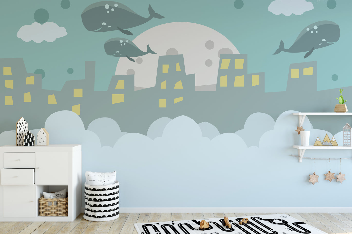 Flying Whale on City Wallpaper