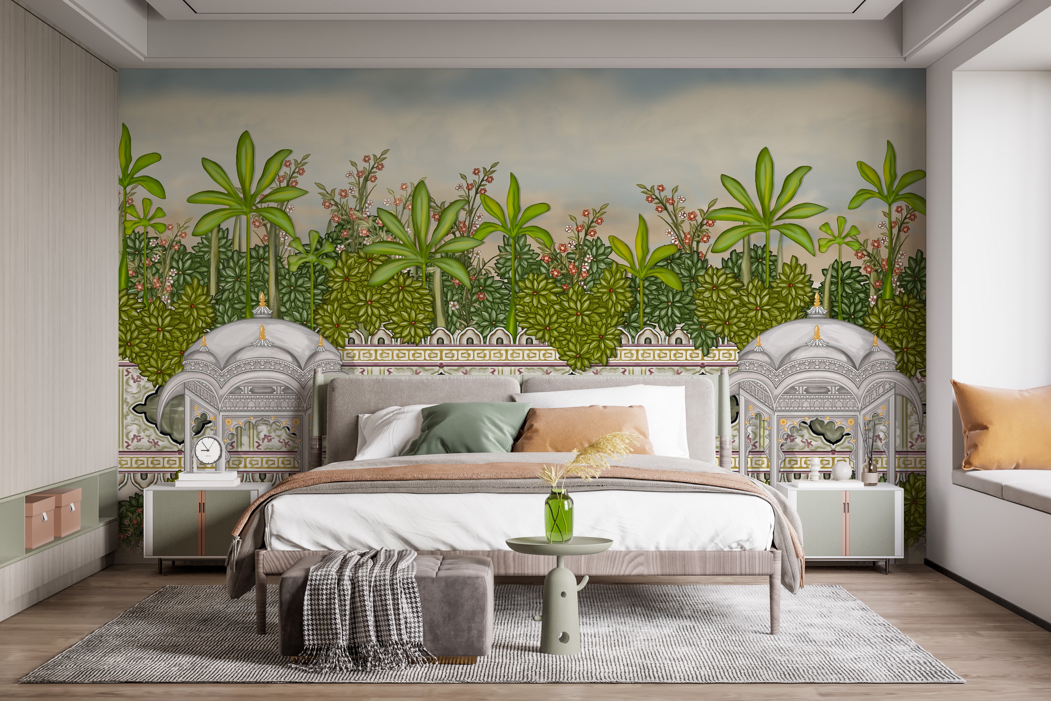 Watercolour Vintage Mughal Garden Oil Paint Wallpaper Murals - Giffywalls