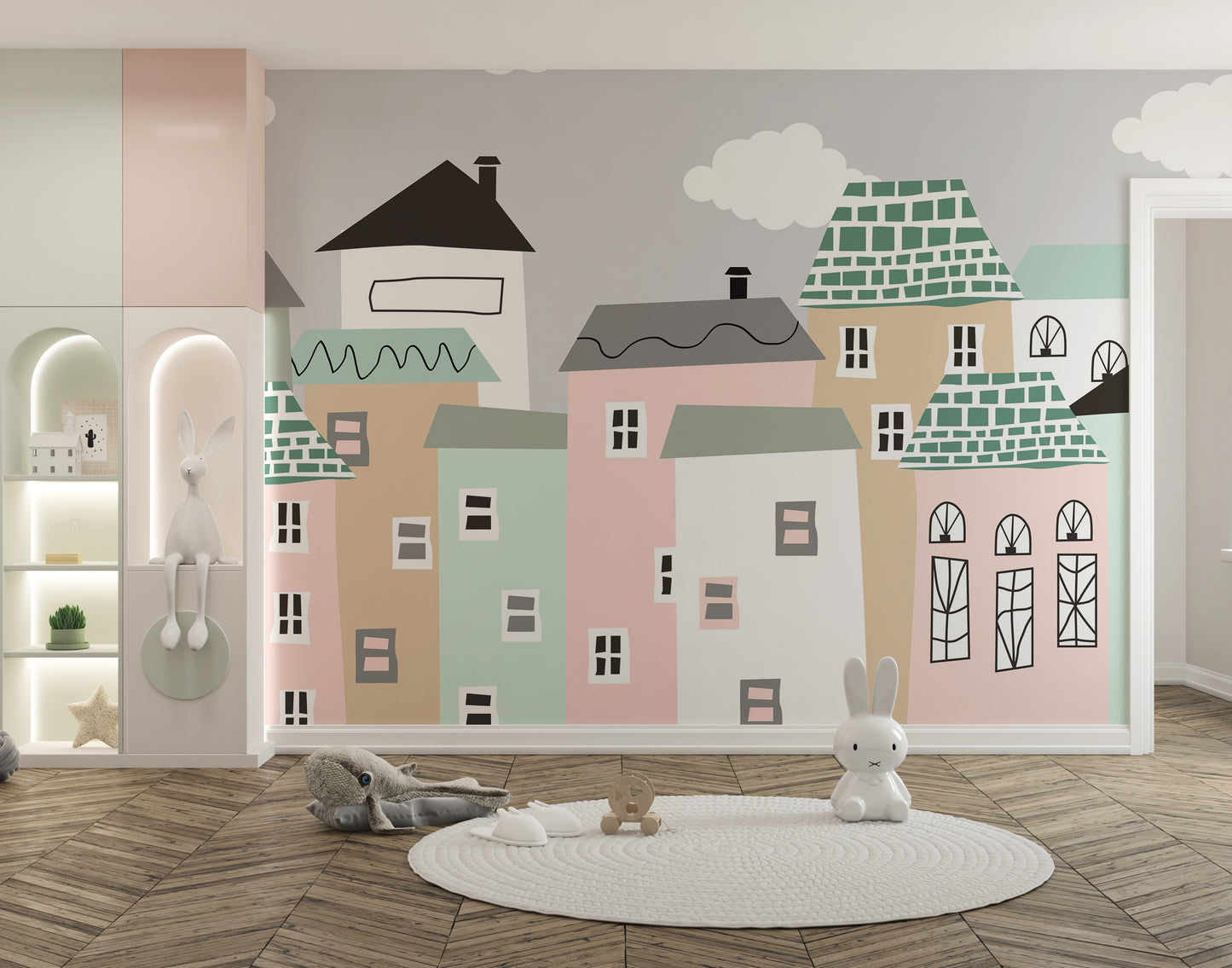 Pastel Houses Town Mural Wallpaper