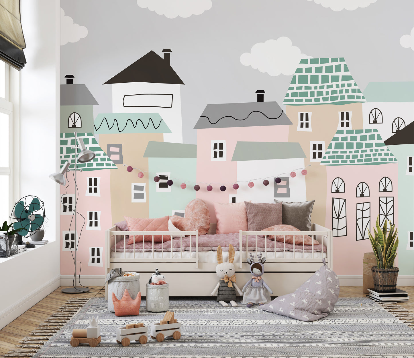 Pastel Houses Town Wallpaper Mural