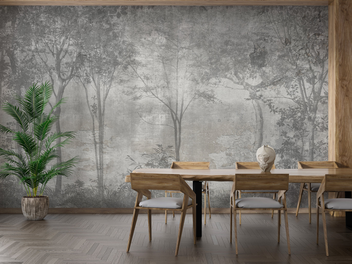 Forest Trees on Stone Wall Wallpaper