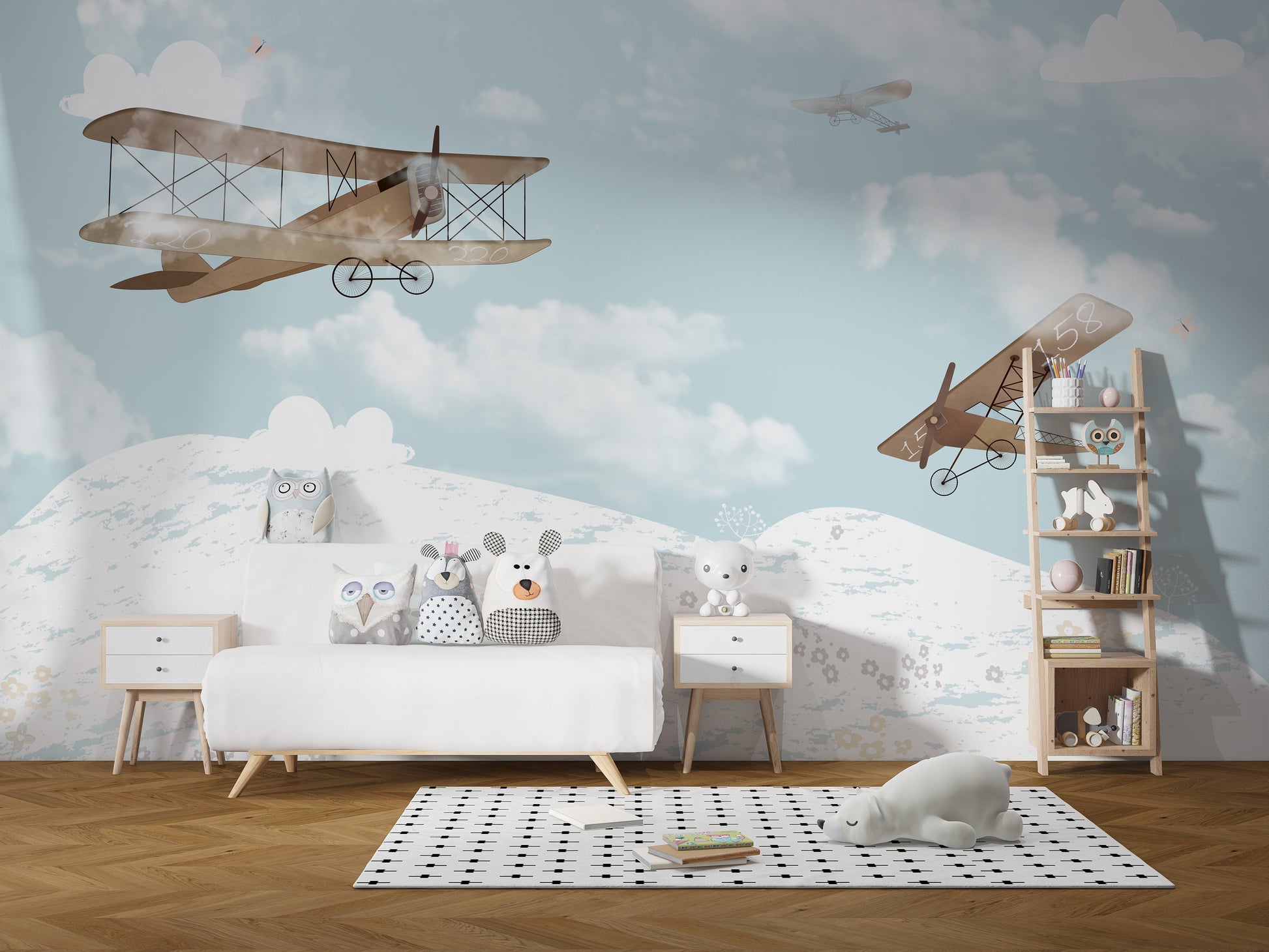 Flying Airplanes in the Sky mural wallpaper