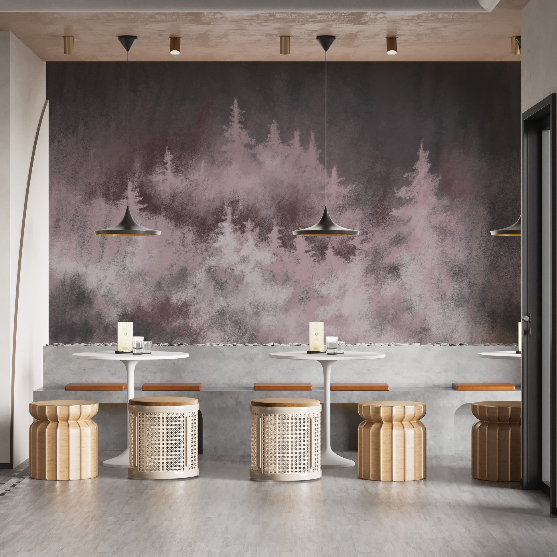 Misty spruce forest wallpaper for renters