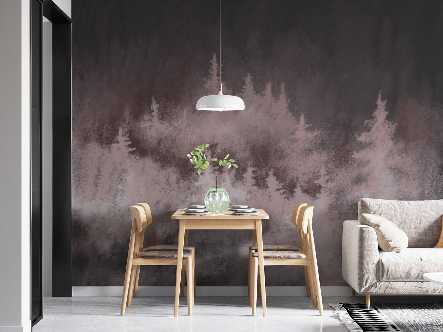 Misty spruce forest wallpaper mural