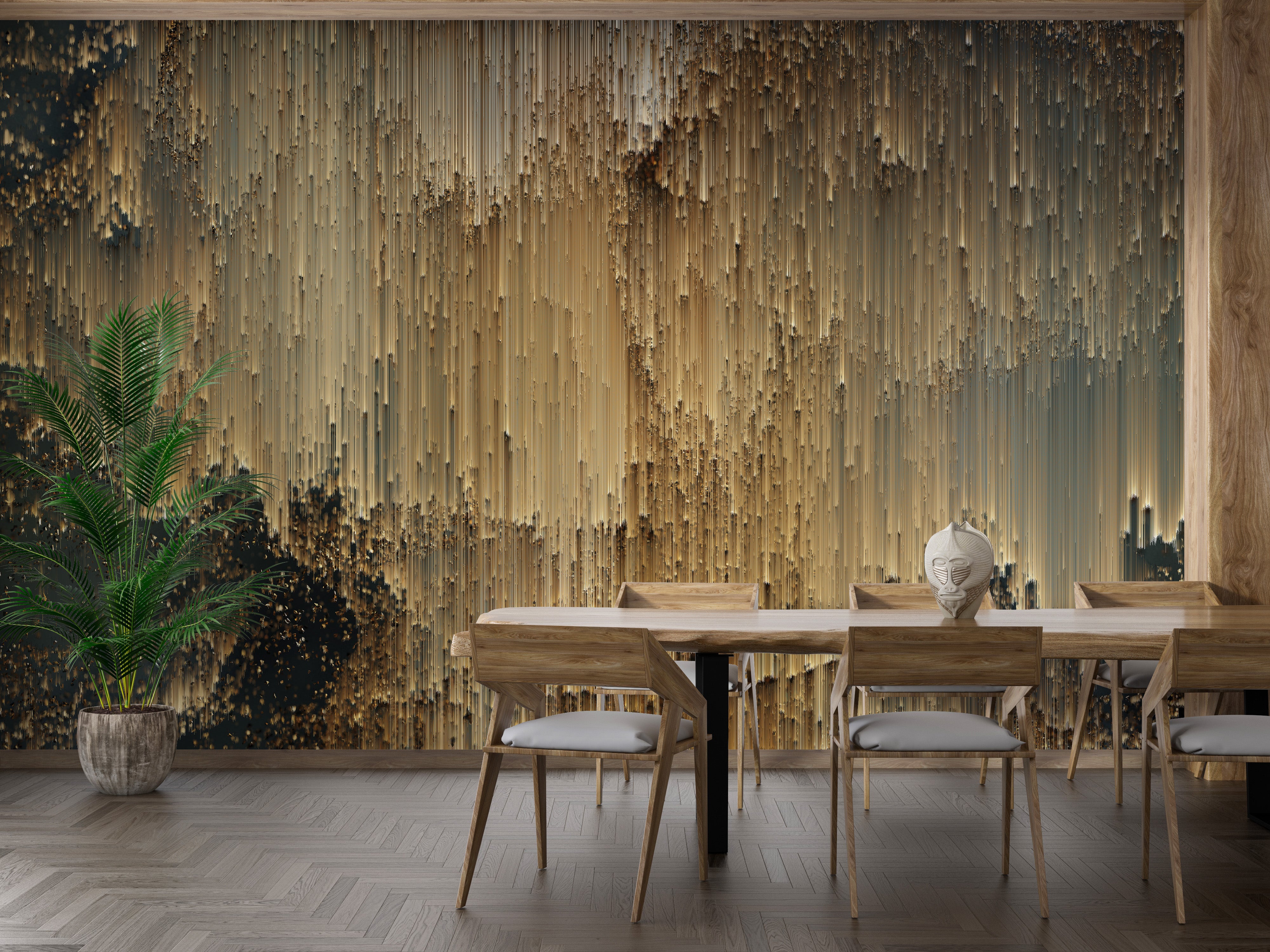 Gold Falling Light Pixels mural wallpaper