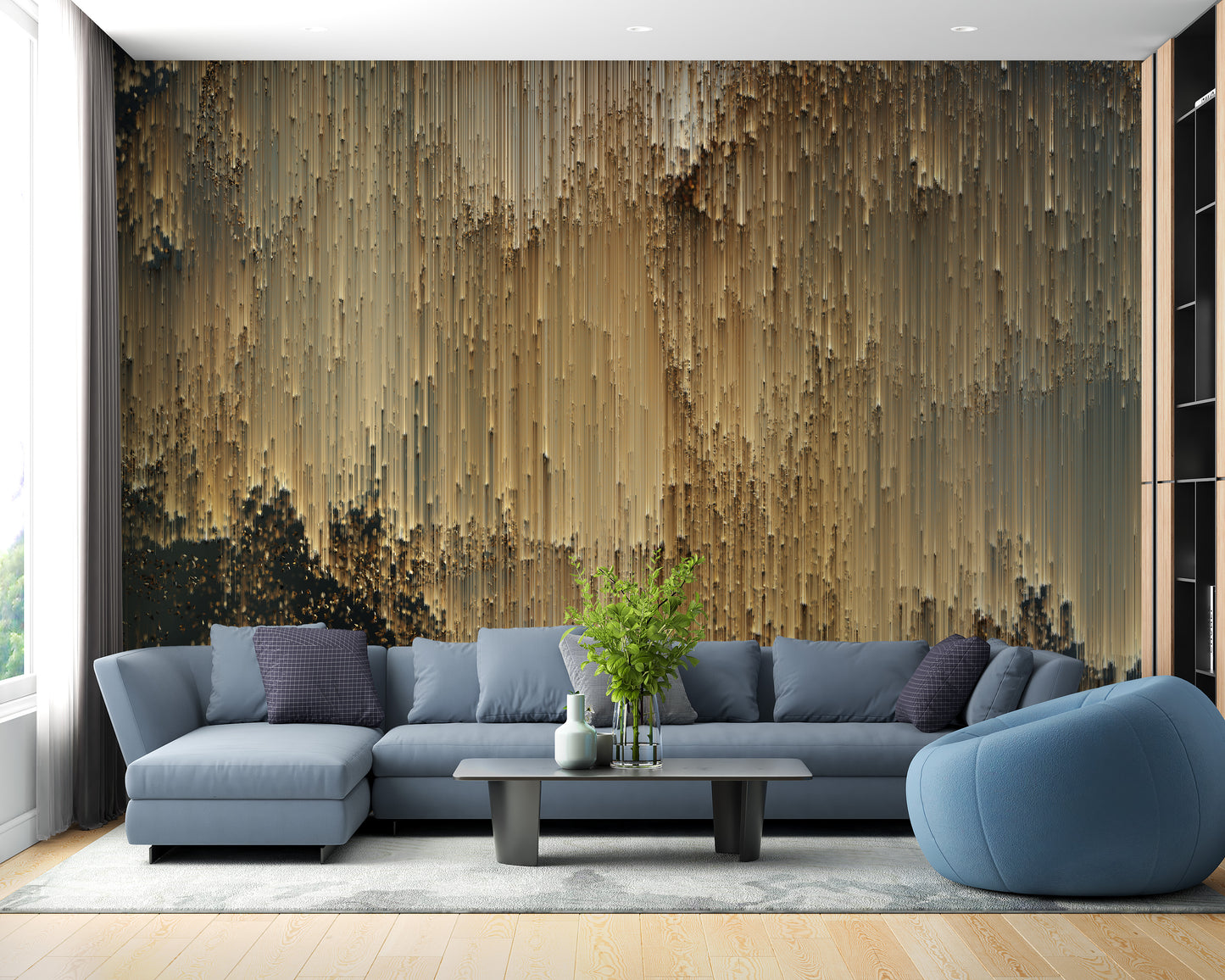 Gold Falling Light Pixels Wallpaper Murals