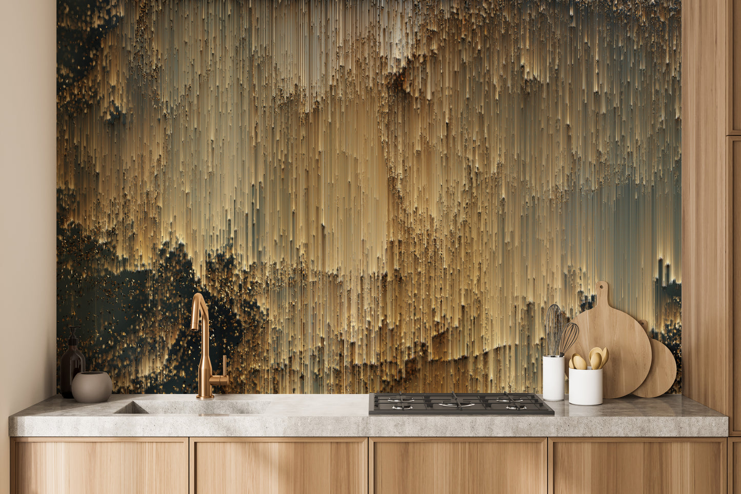 Gold Falling Light Pixels Wallpaper Murals