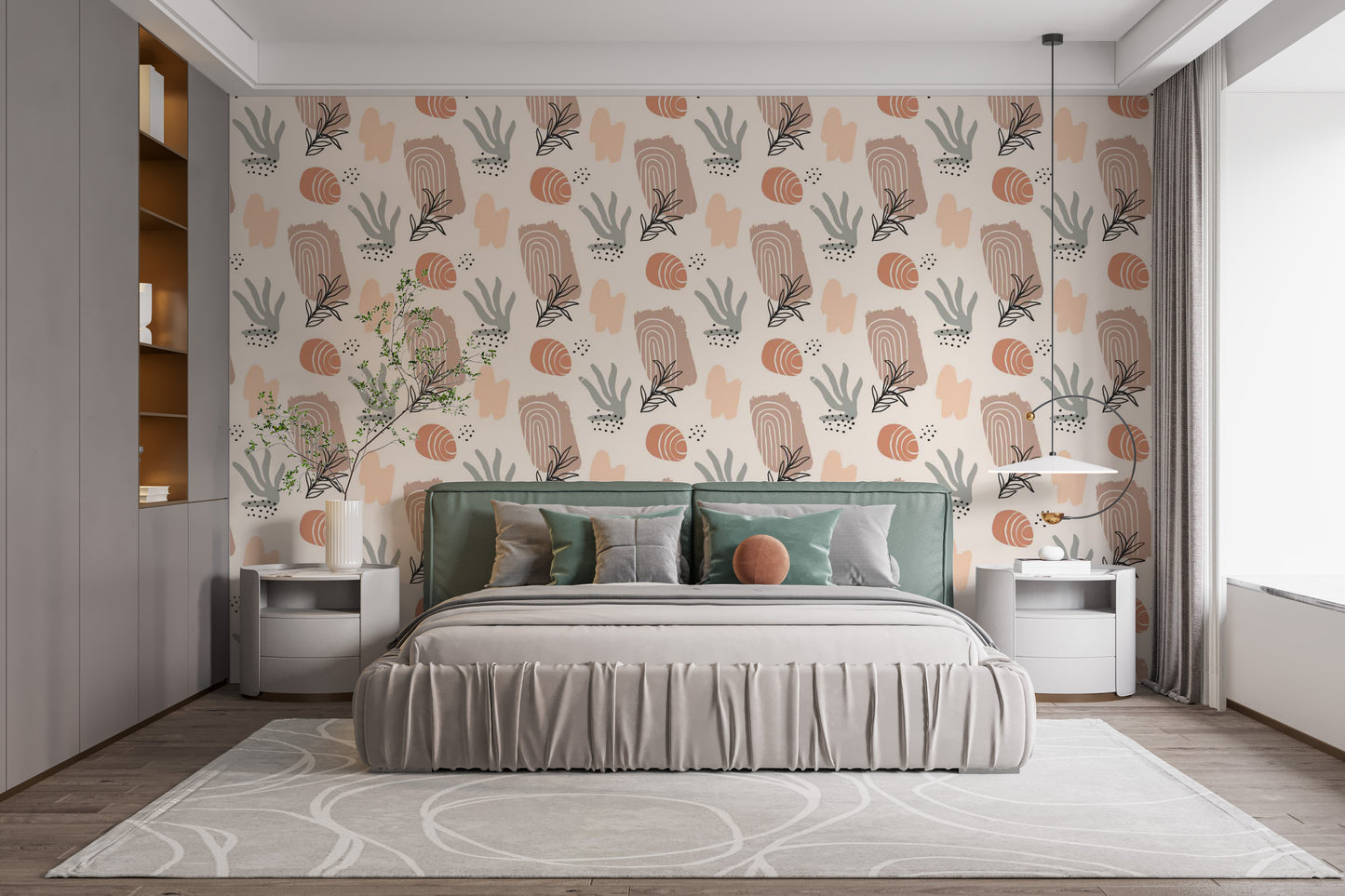 Trendy nature-inspired wallpaper in earthy and neutral tones.