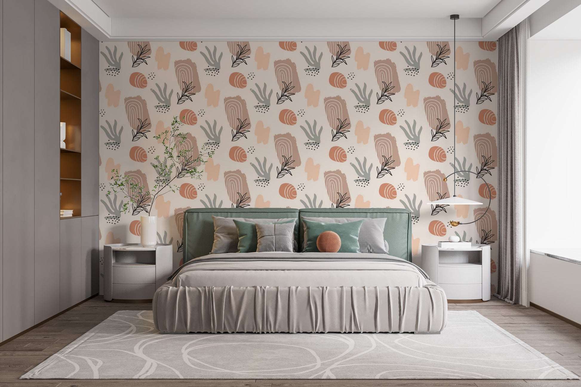 Trendy nature-inspired wallpaper in earthy and neutral tones.