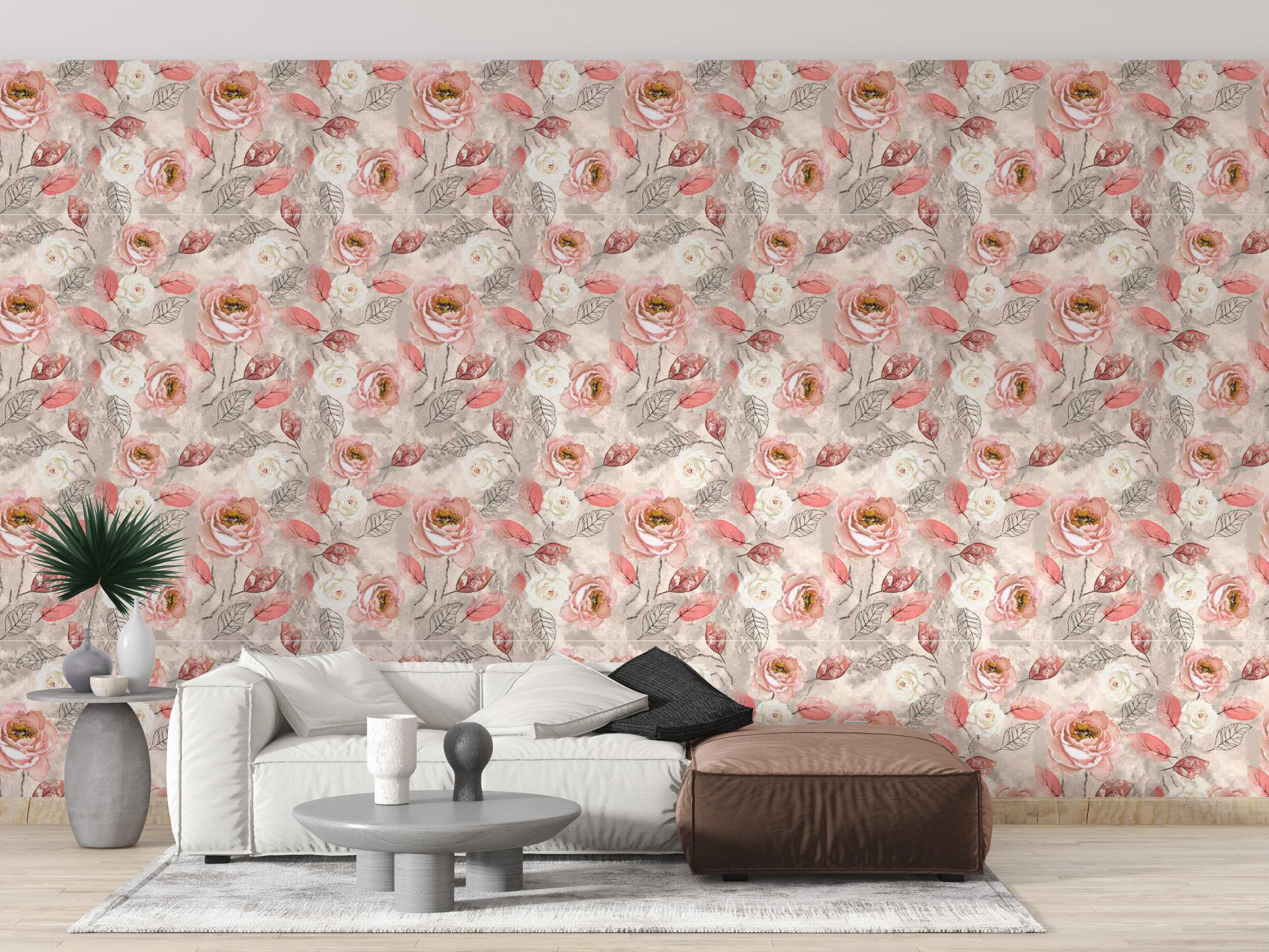 Abstract watercolor flower wallpaper mural for living rooms.