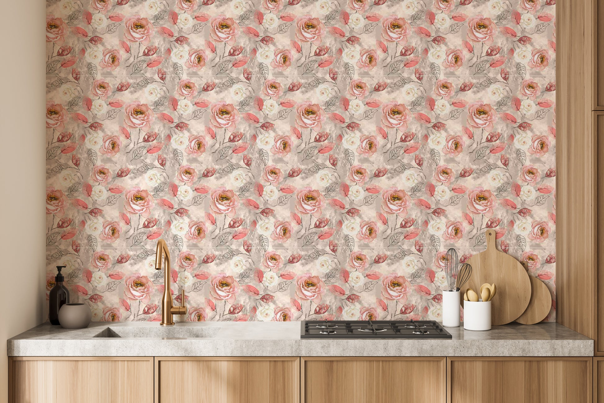 Aesthetic pink flower wallpaper mural for stylish interiors.