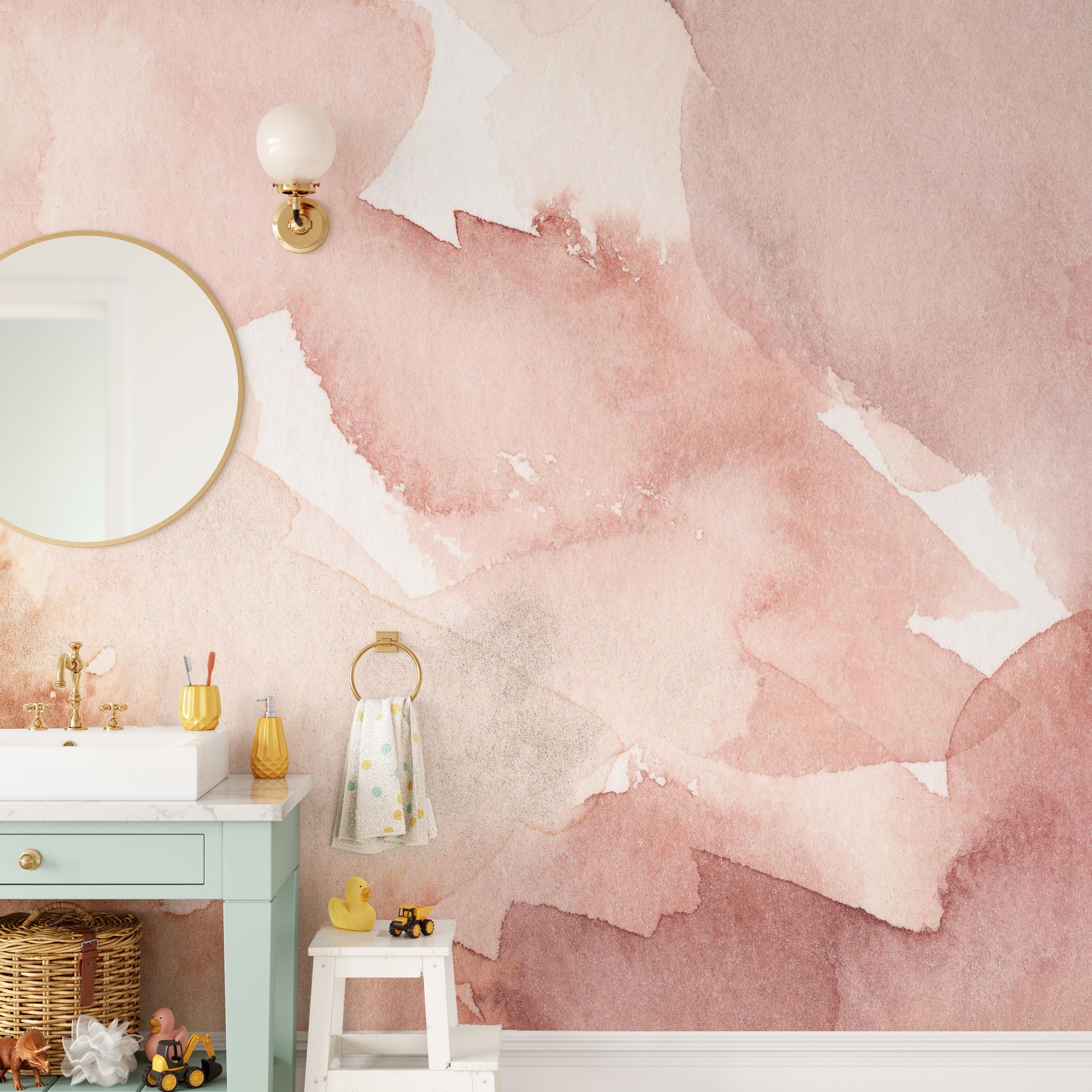 Soft pink wallpaper with delicate watercolor artistic touch.