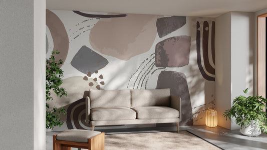 Nordic Scandinavian wallpaper mural with geometric patterns.