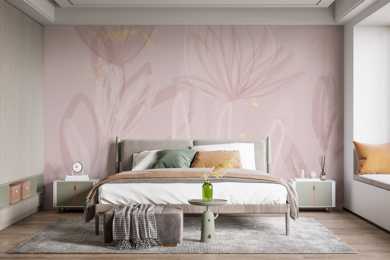 Pink Blush Flowers Wallpaper Mural - Giffywalls