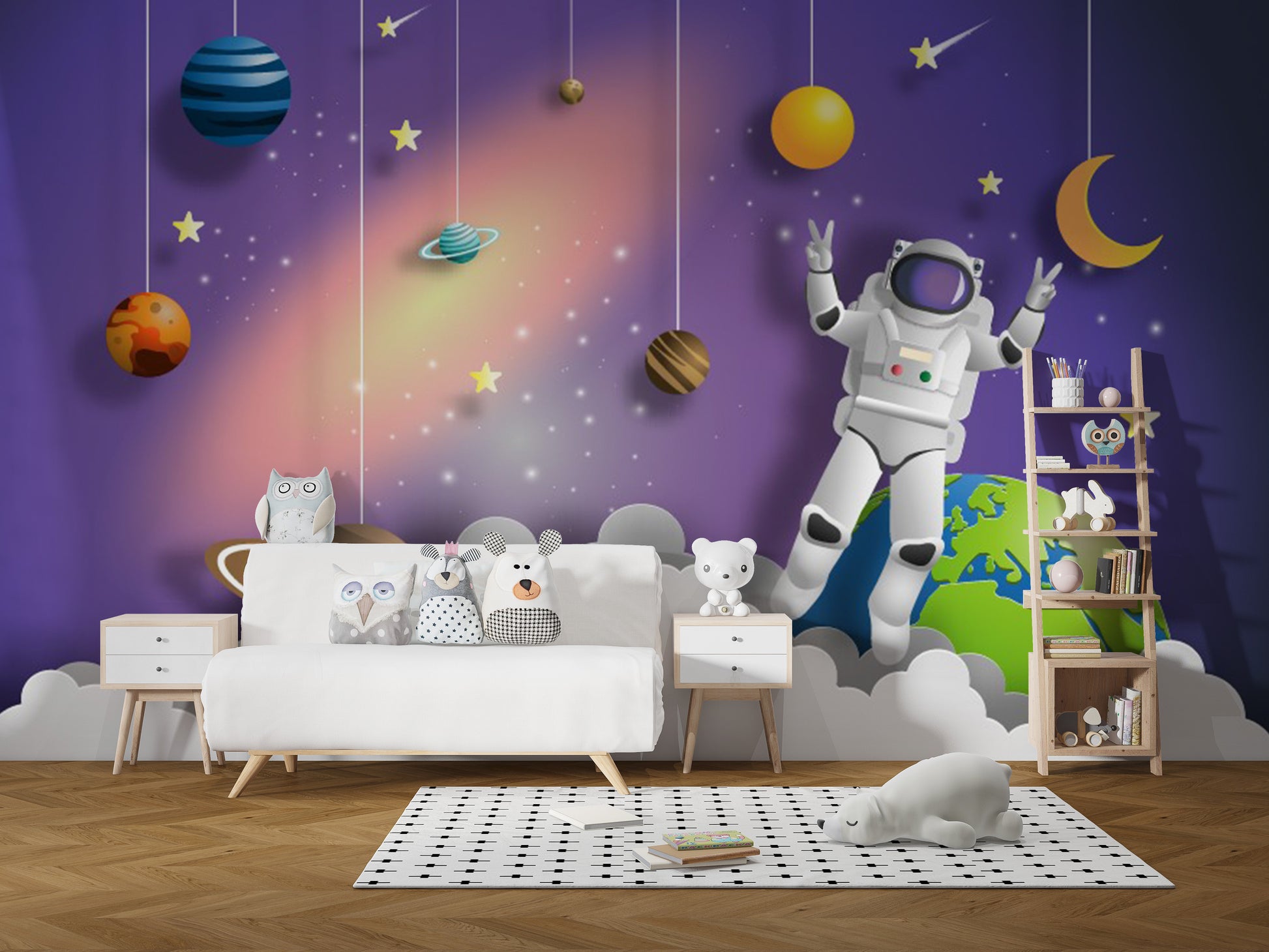 Astronaut floating in space wallpaper mural