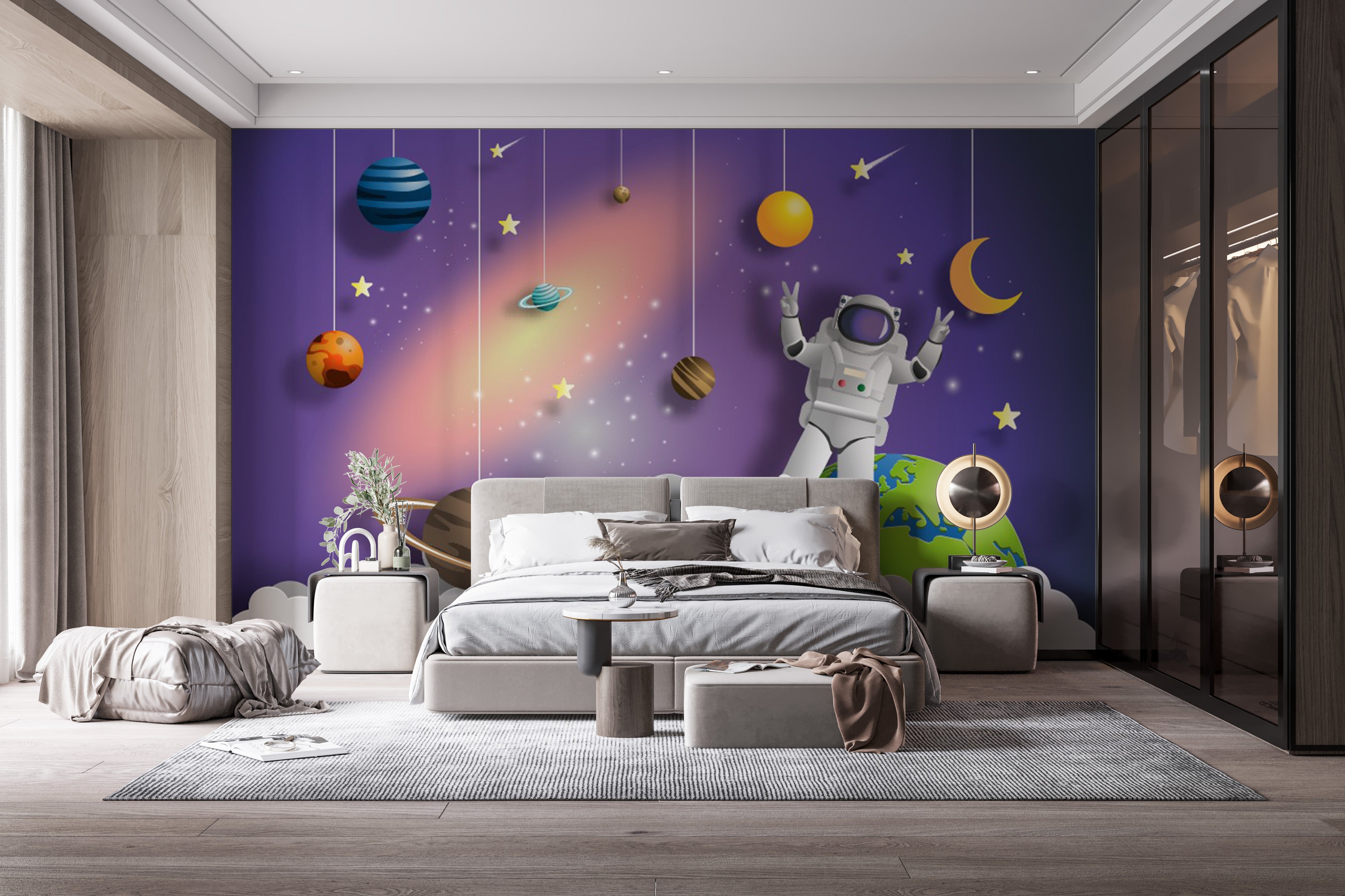 Floating astronaut cosmic wallpaper art