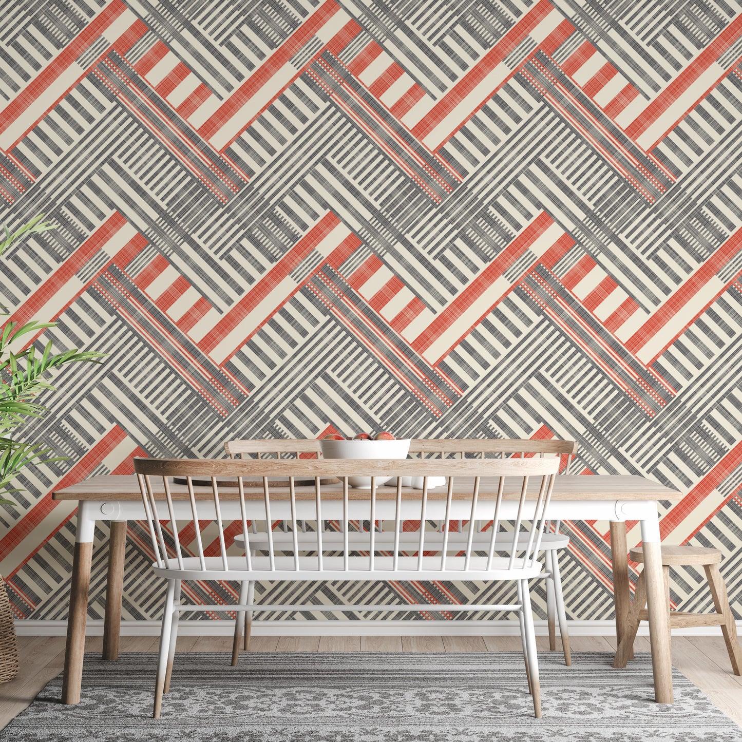 Abstract geometric striped wallpaper with bold retro style.