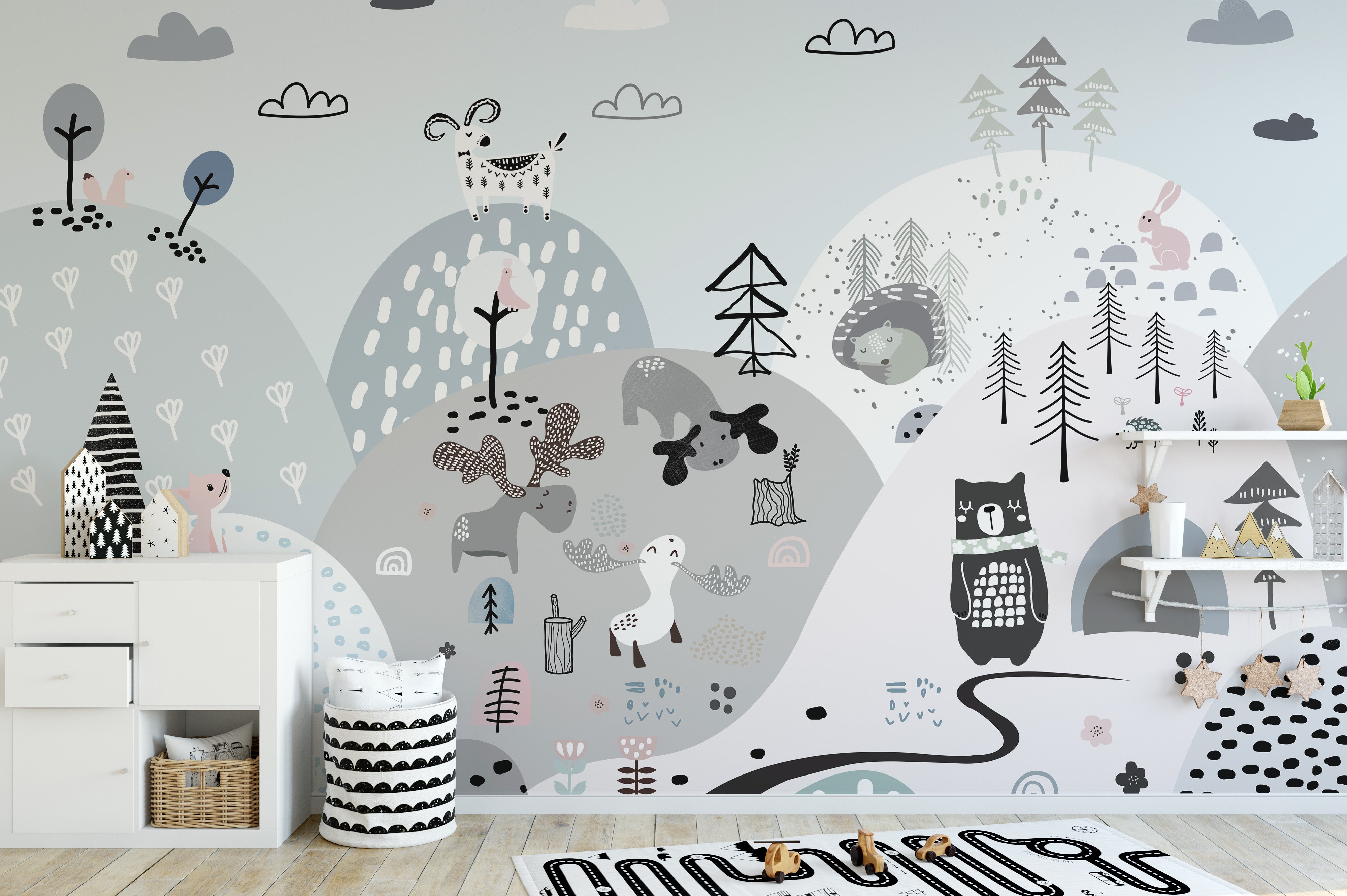 Animals on the Hills Wallpaper Mural - Giffywalls