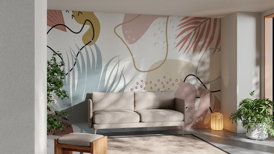 Abstract pastel leaves wallpaper for modern interiors.