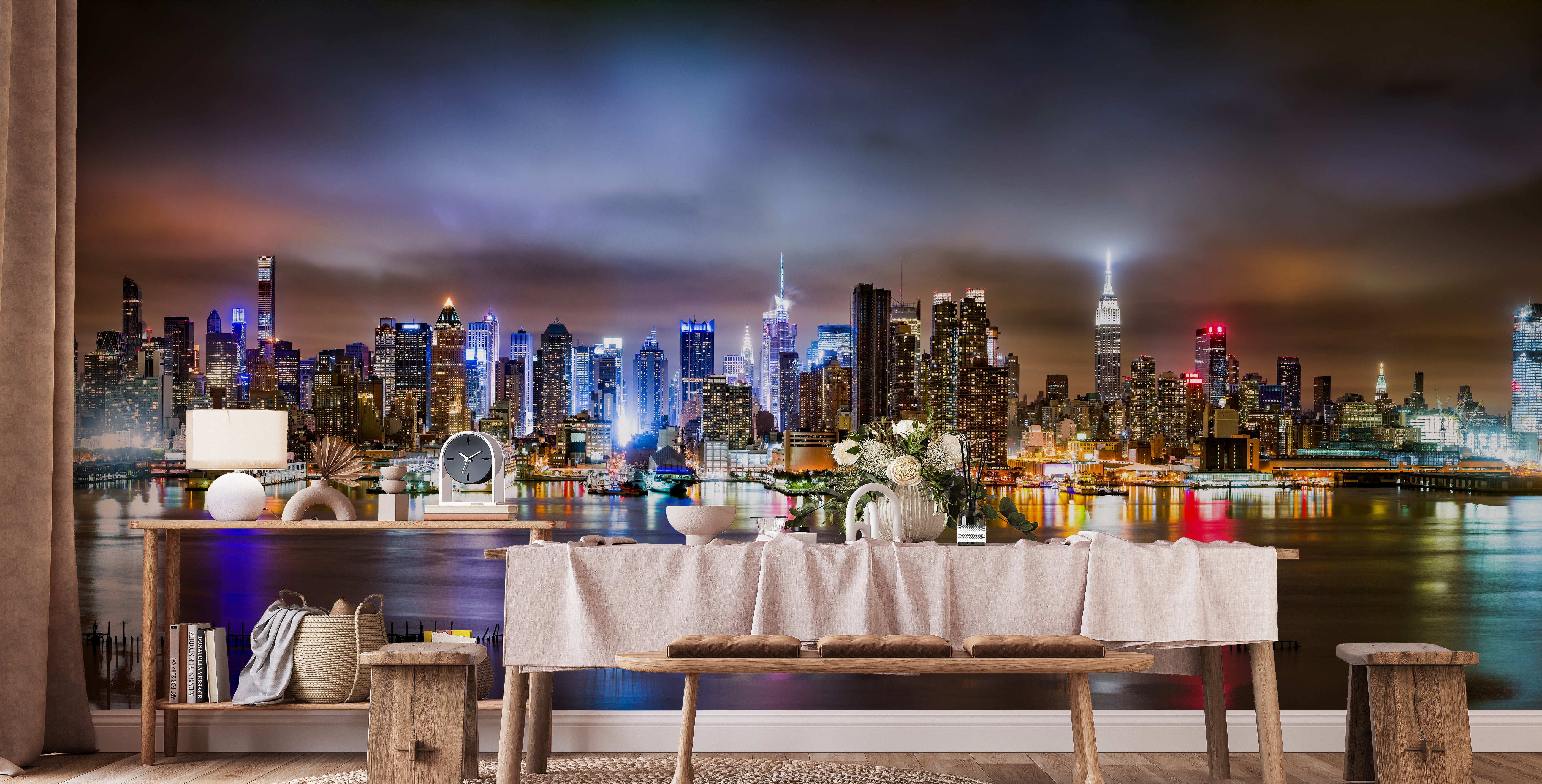 Vibrant New York skyline wallpaper with night lights