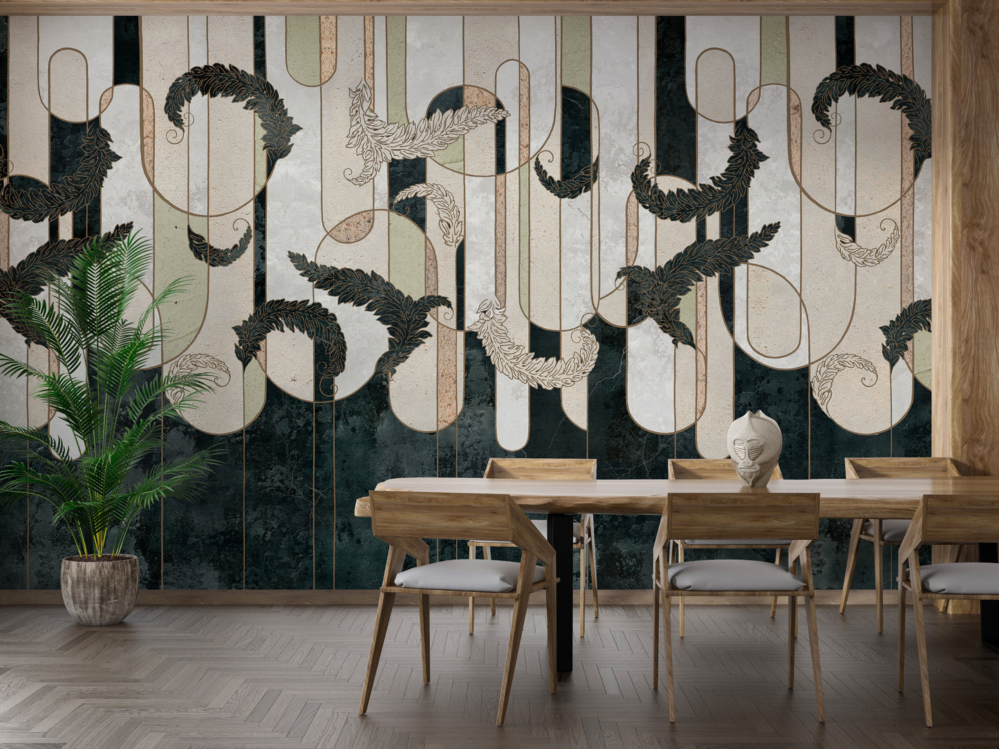 Dark Green Geometry Concrete Wallpaper Murals