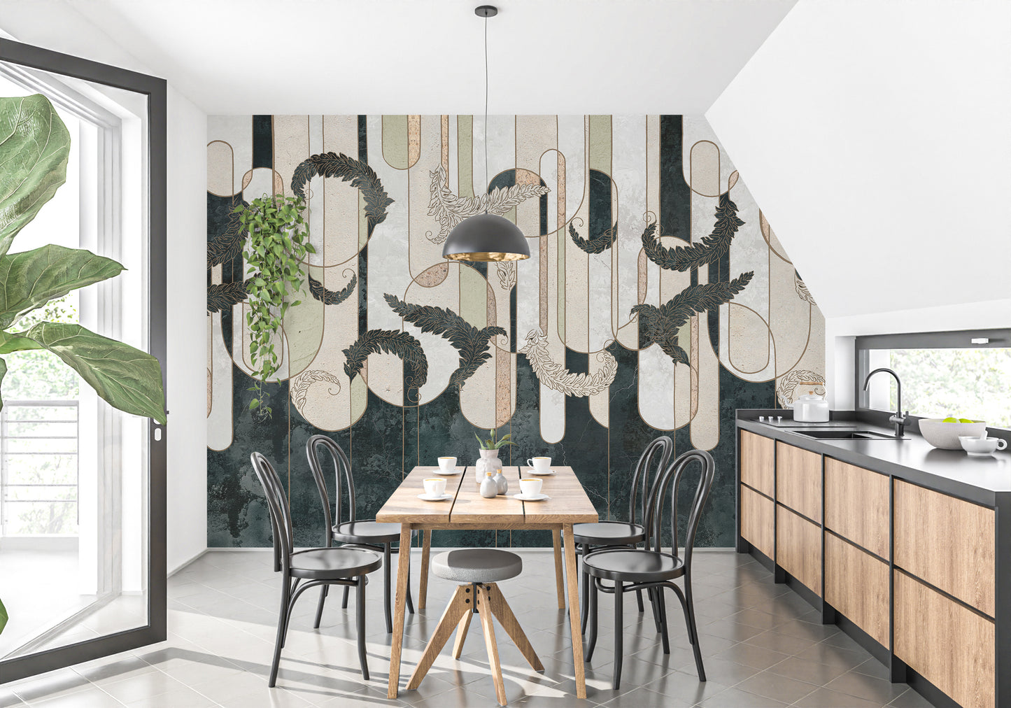 Dark Green Geometry Concrete Wallpaper Murals