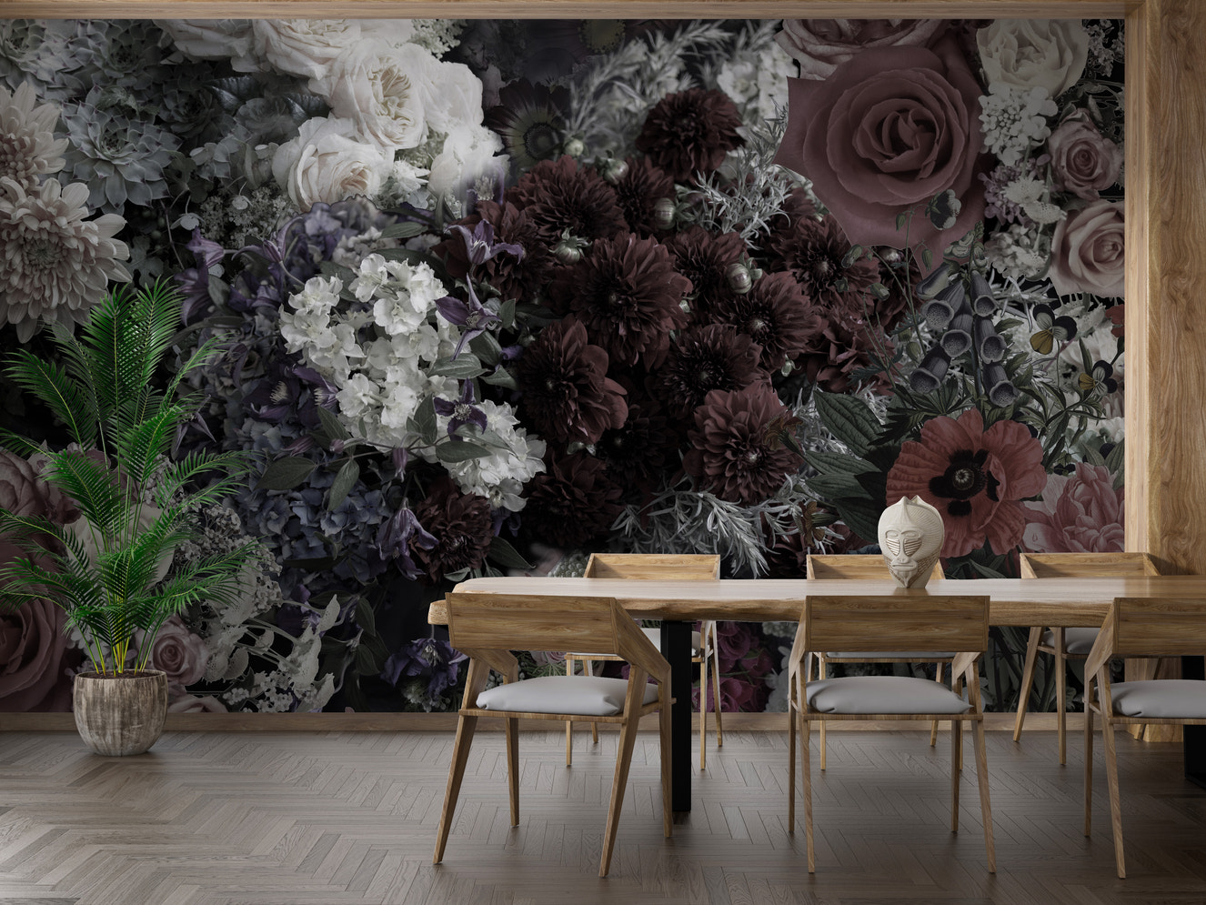 Elegant dark floral wallpaper for modern interior