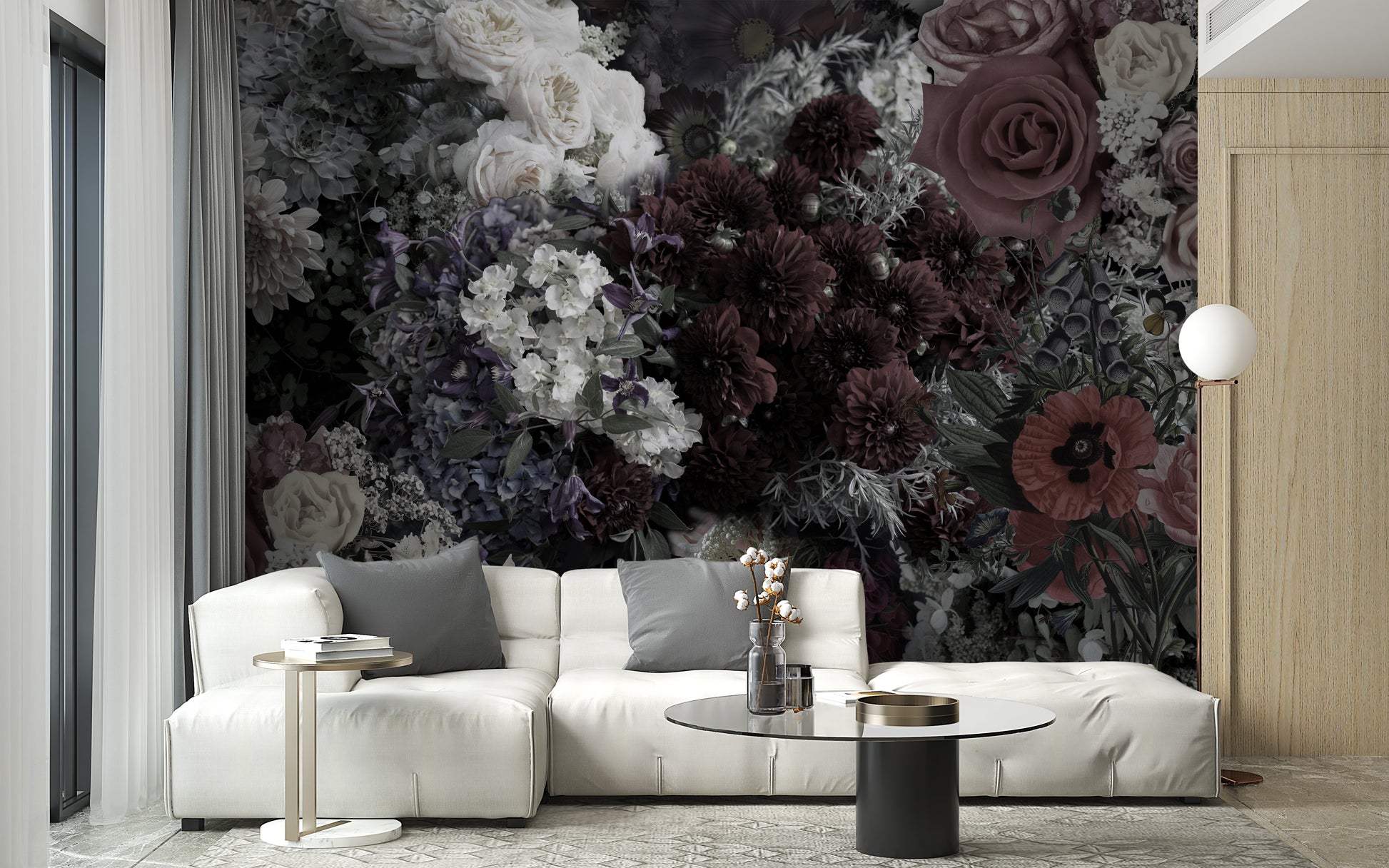 Romantic dark floral wallpaper for bedroom decor ideas