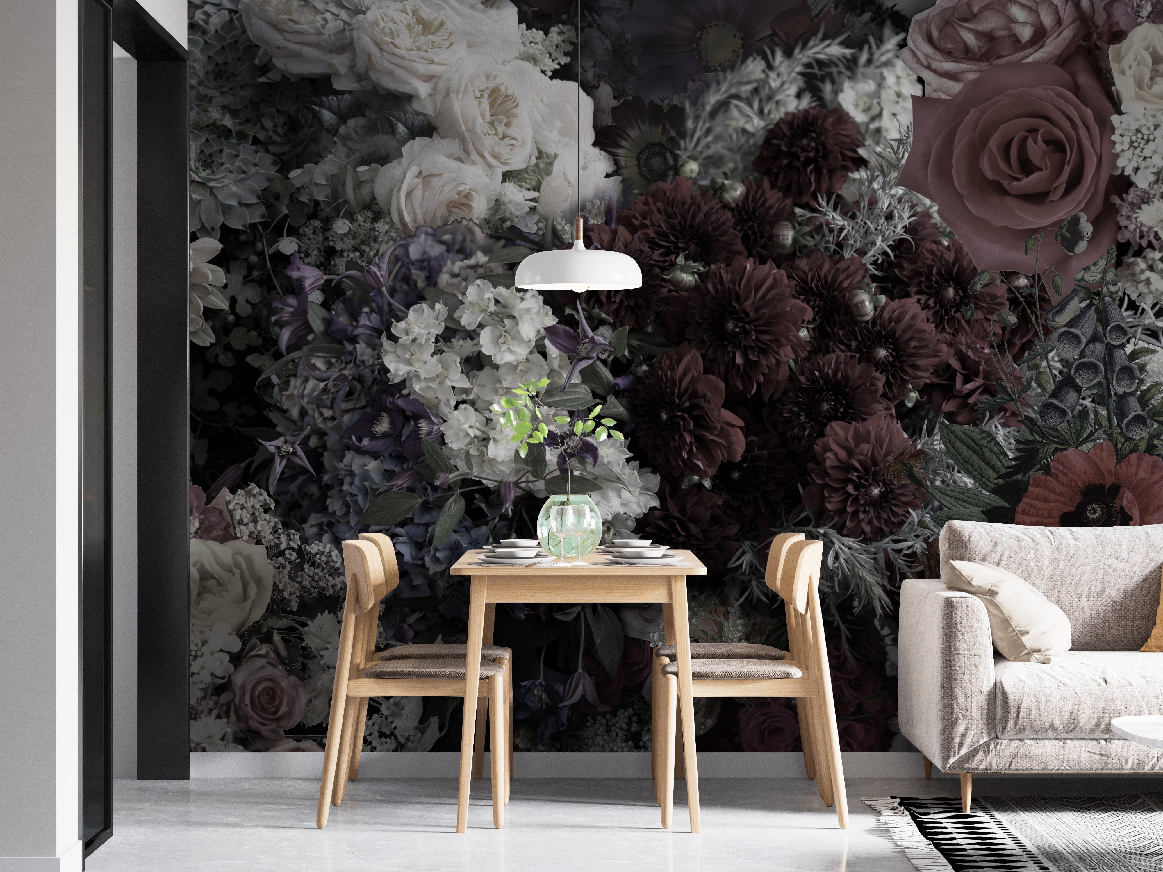 Dark floral wallpaper for elegant and moody interiors