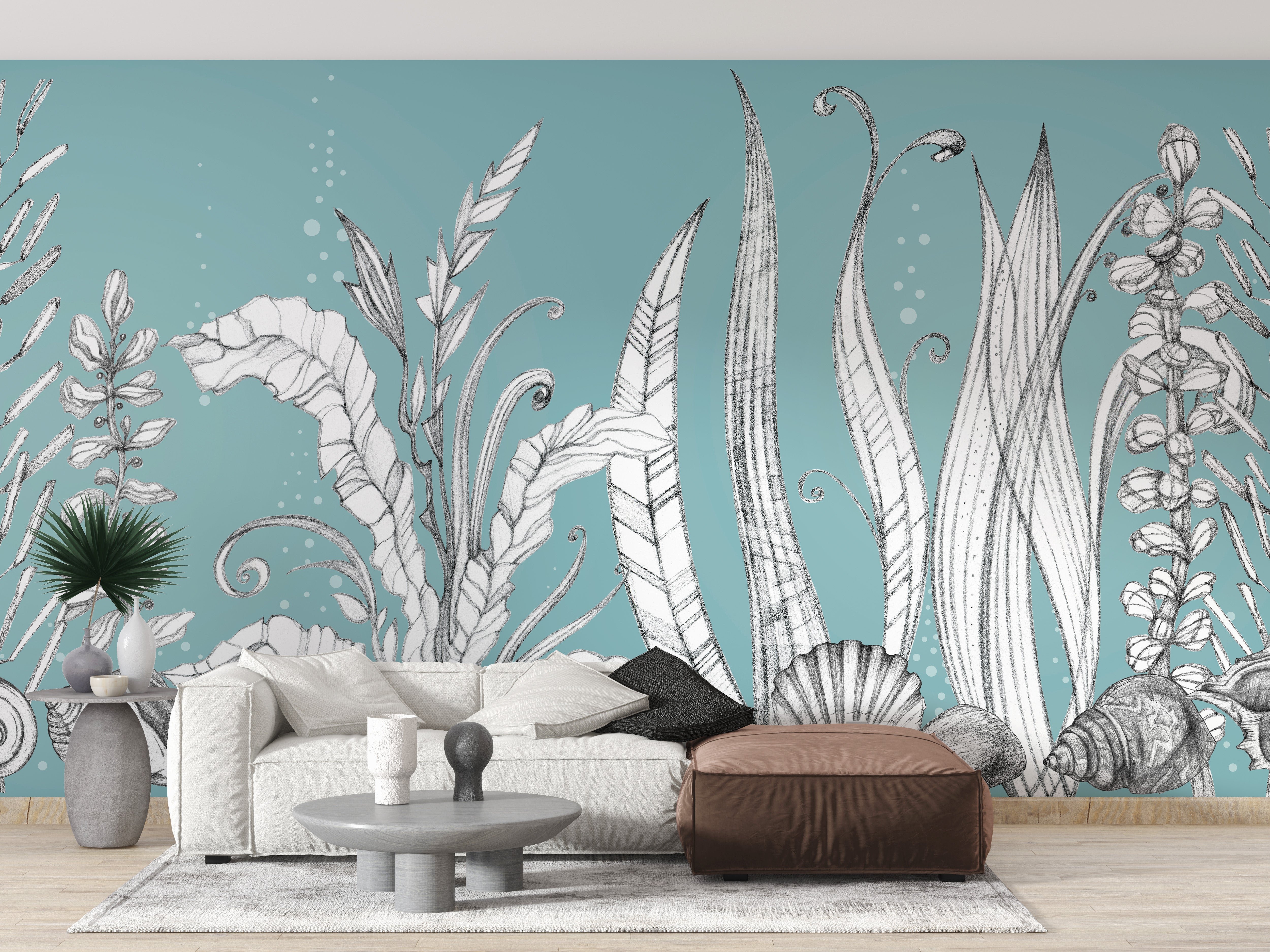 Unique floral wallpaper with hand-drawn botanical sketches