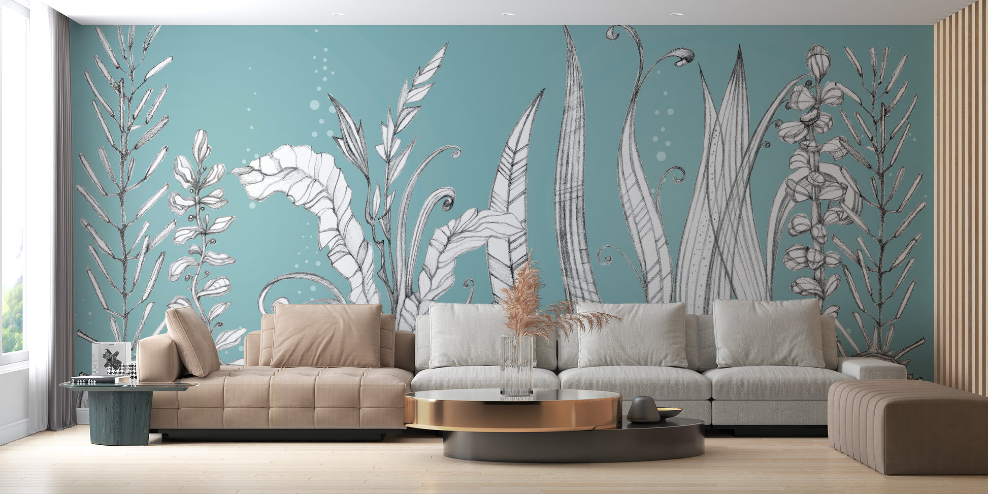 Hand-drawn fantasy floral wallpaper for serene spaces.