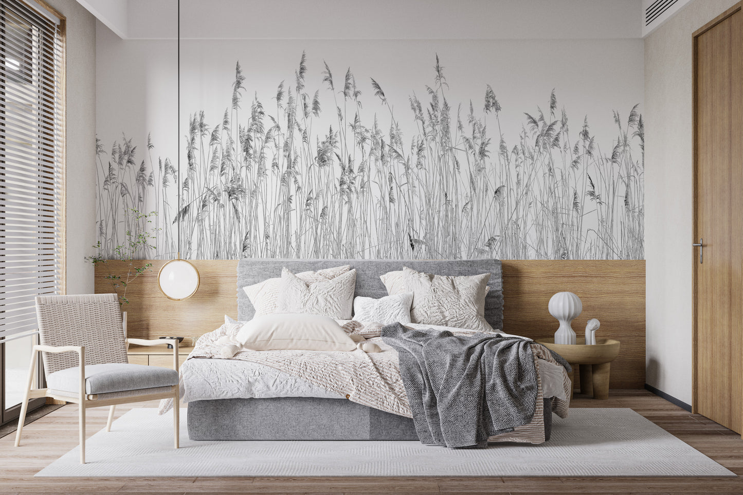 Elegant Gray Canebrake Wallpaper mural for living rooms