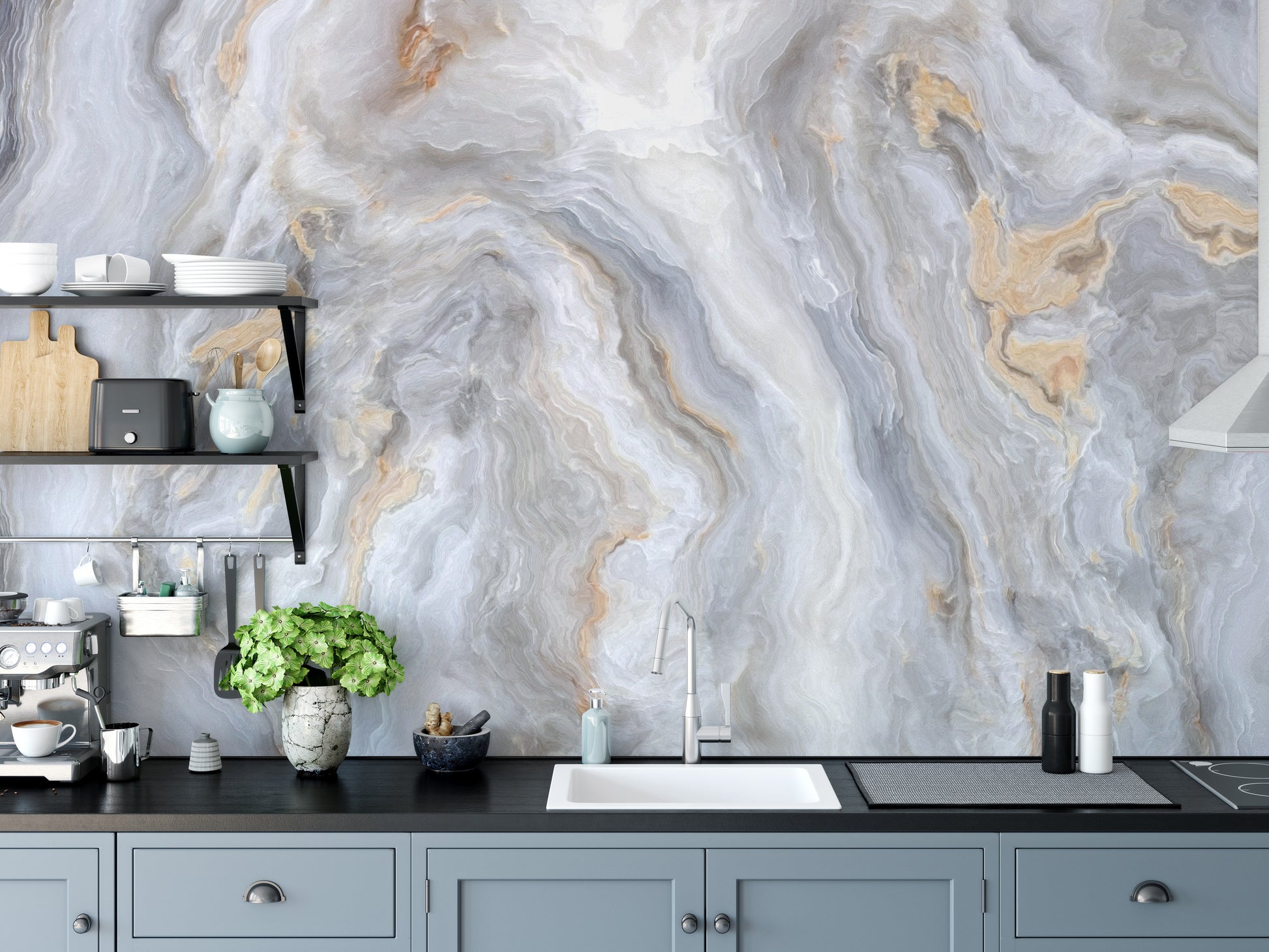 Timeless design with marble wallpaper