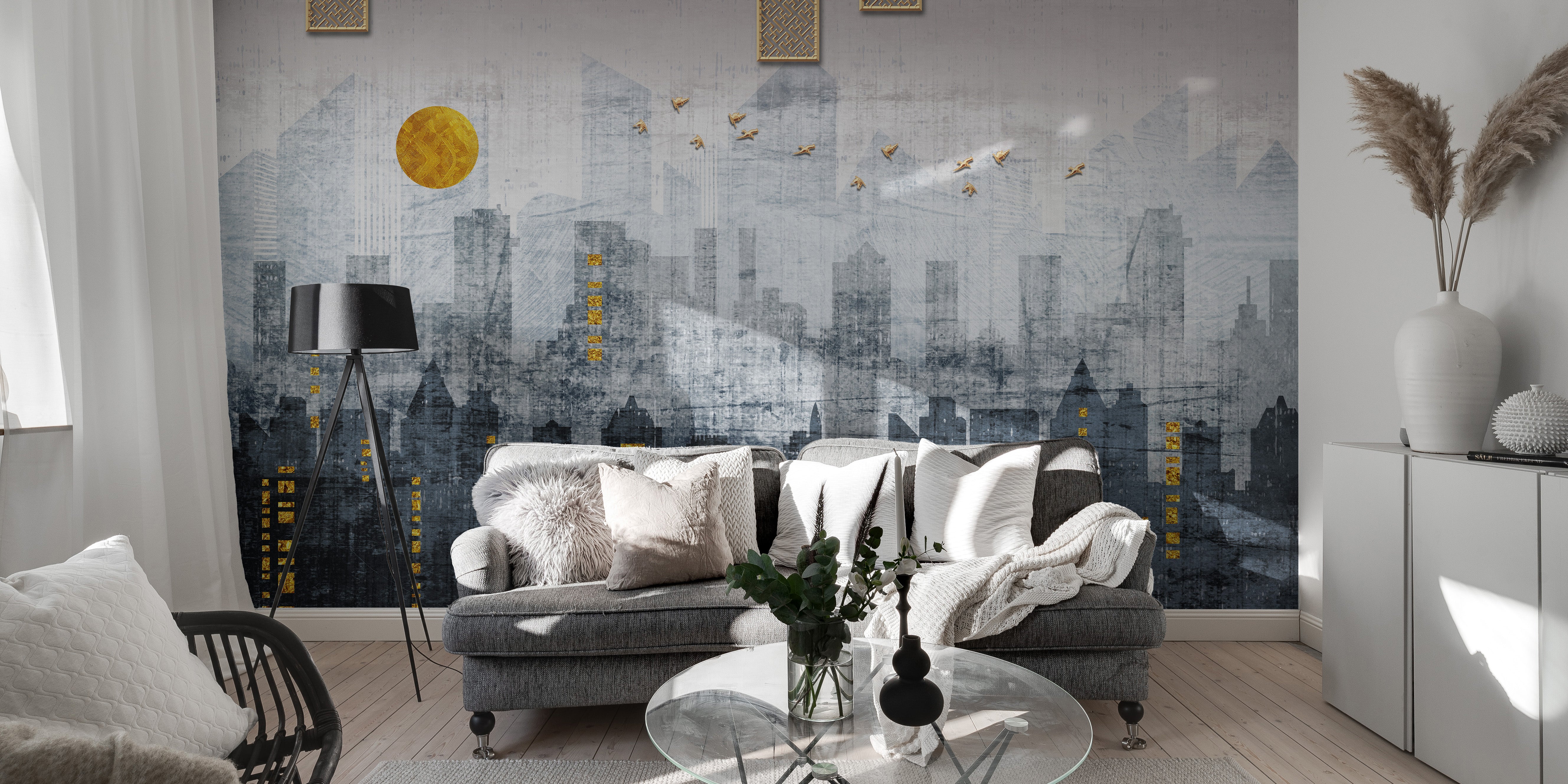 Urban skyline wallpaper mural 