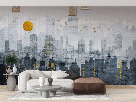 Modern cityscape mural 