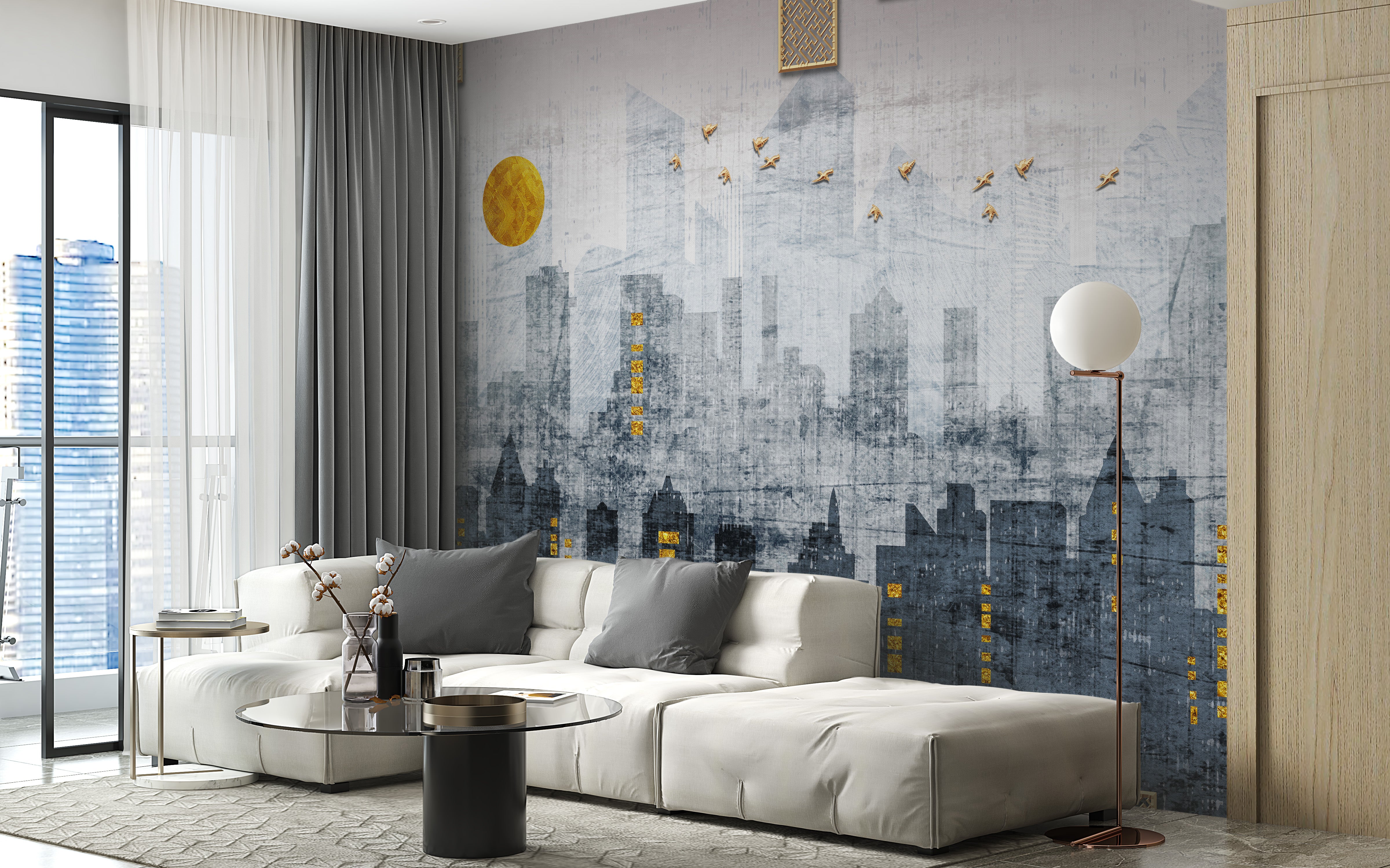 Vibrant city lights mural for your decor