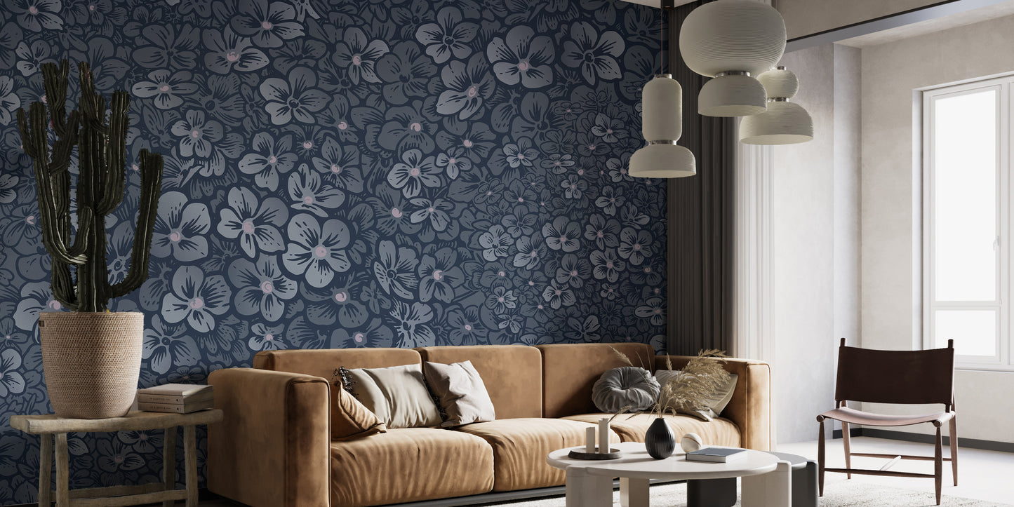 Navy Blue Garden Flower wallpaper Murals