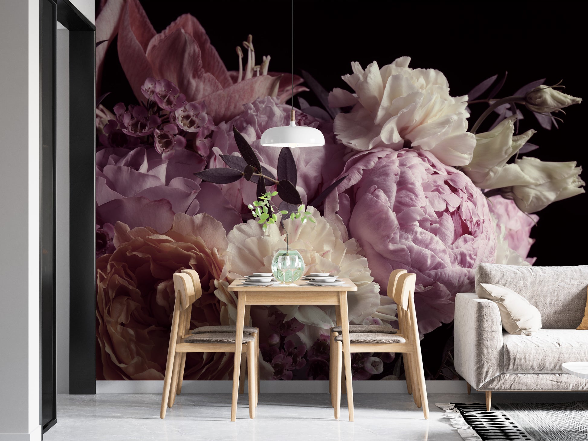 Bold vintage flower mural 