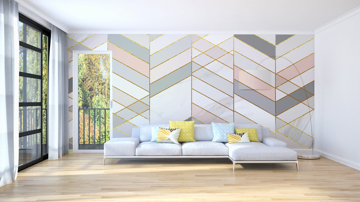 Geometric Shape Golden Effect Marble wallpaper murals