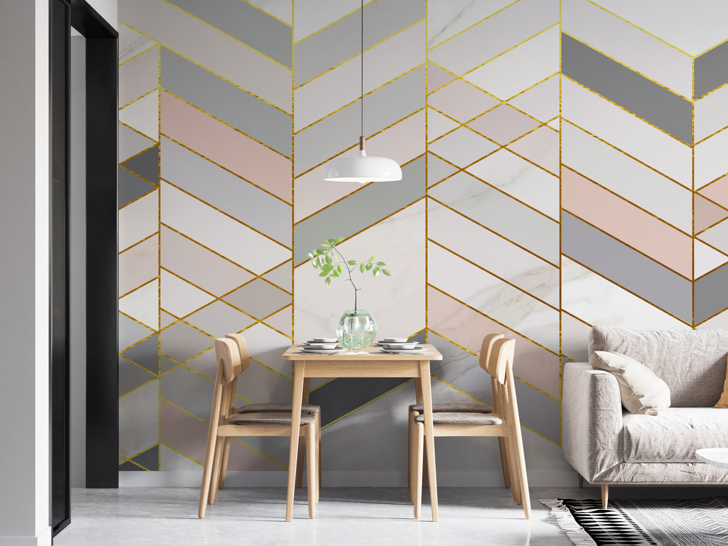 Geometric Shape Golden Effect Marble wallpaper murals