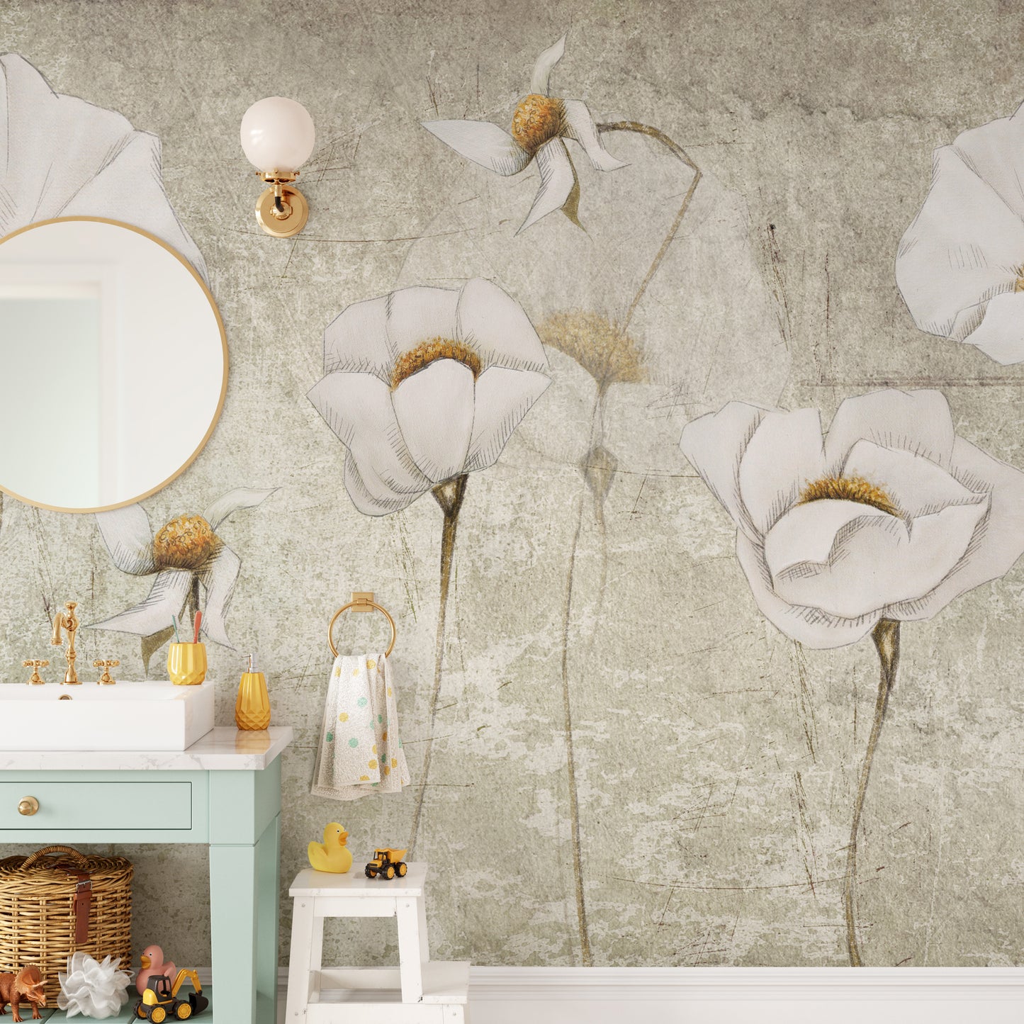 White flower wallpaper mural 