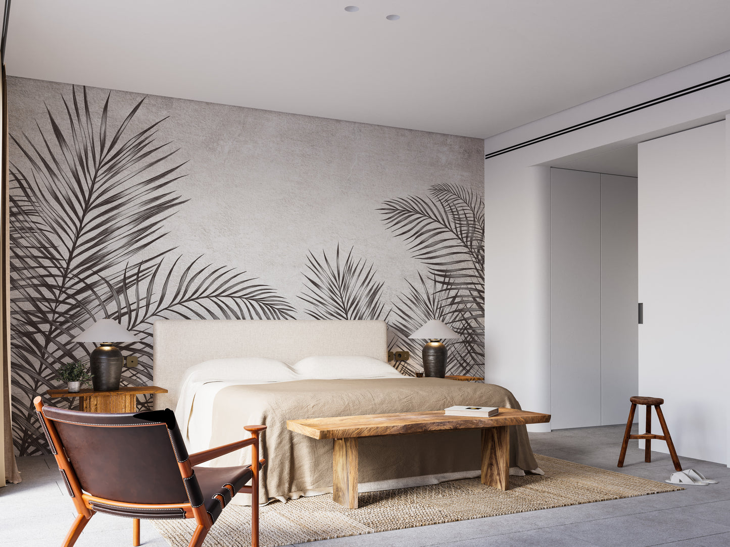 Monochrome Palm Leaves Wallpaper Murals