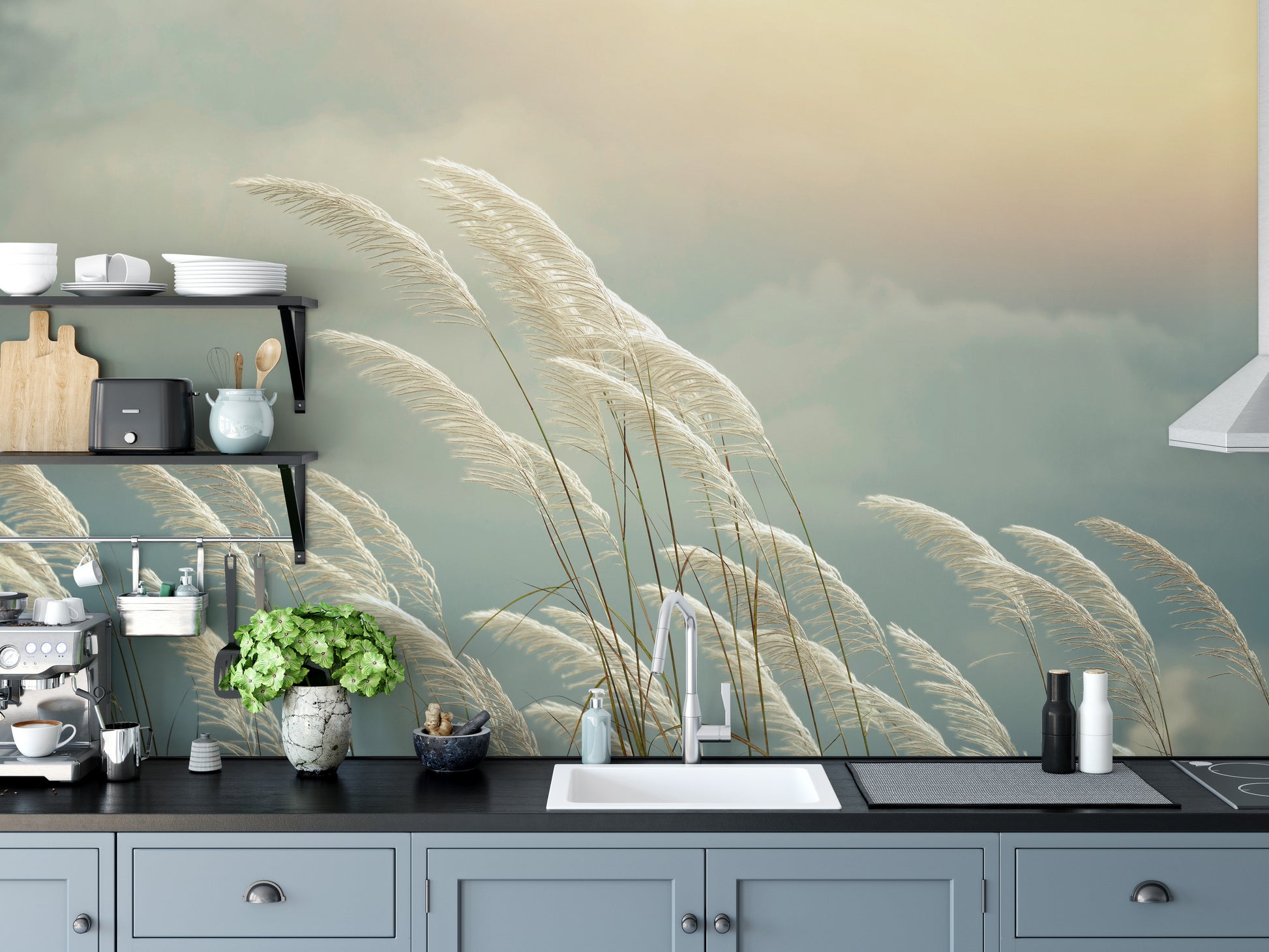 Lifelike grass reeds nature wall mural